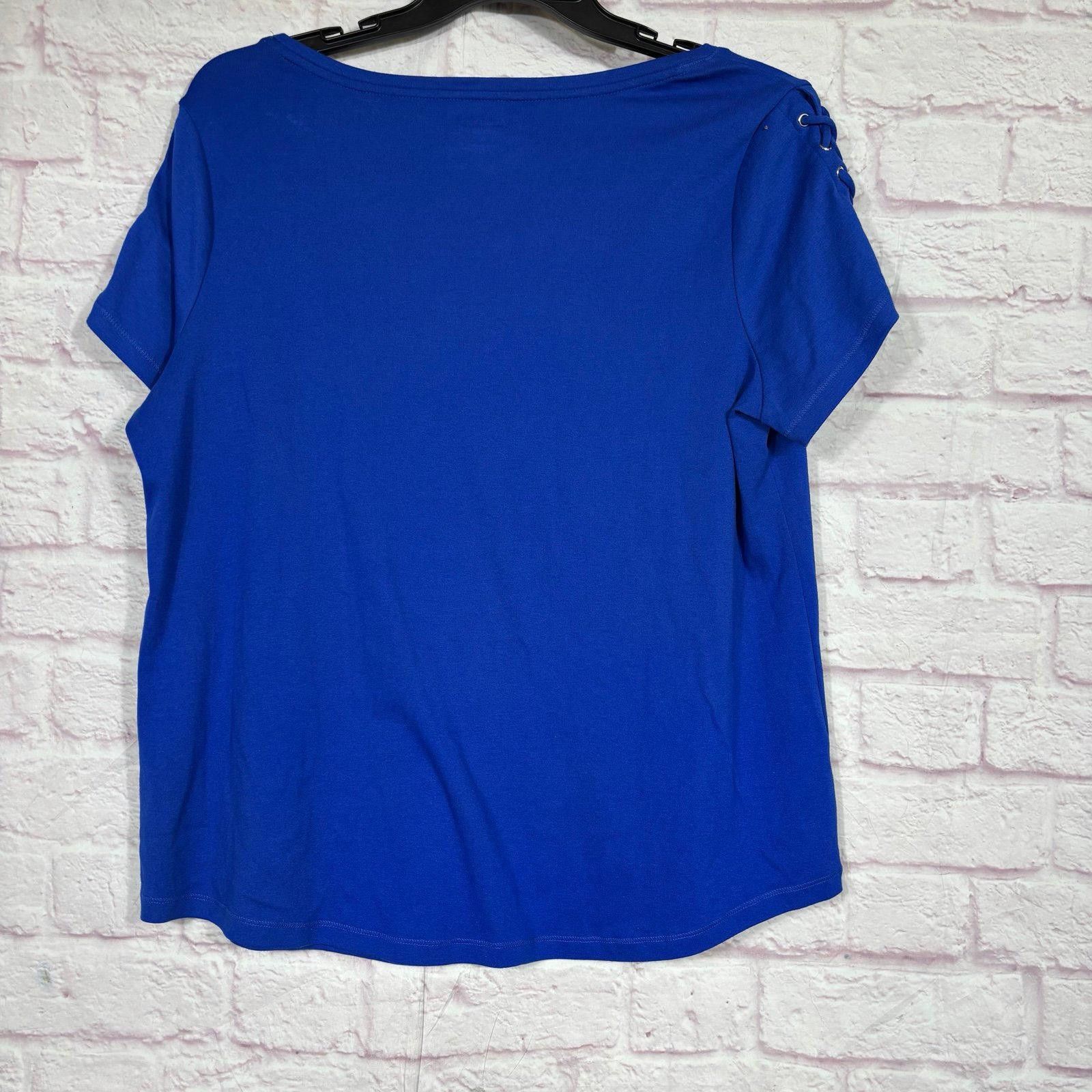 Other Westport Women's Blue Lace-Up Sleeve Top 2X Size XXL / US 16-18 / IT 52-54 - 5 Thumbnail