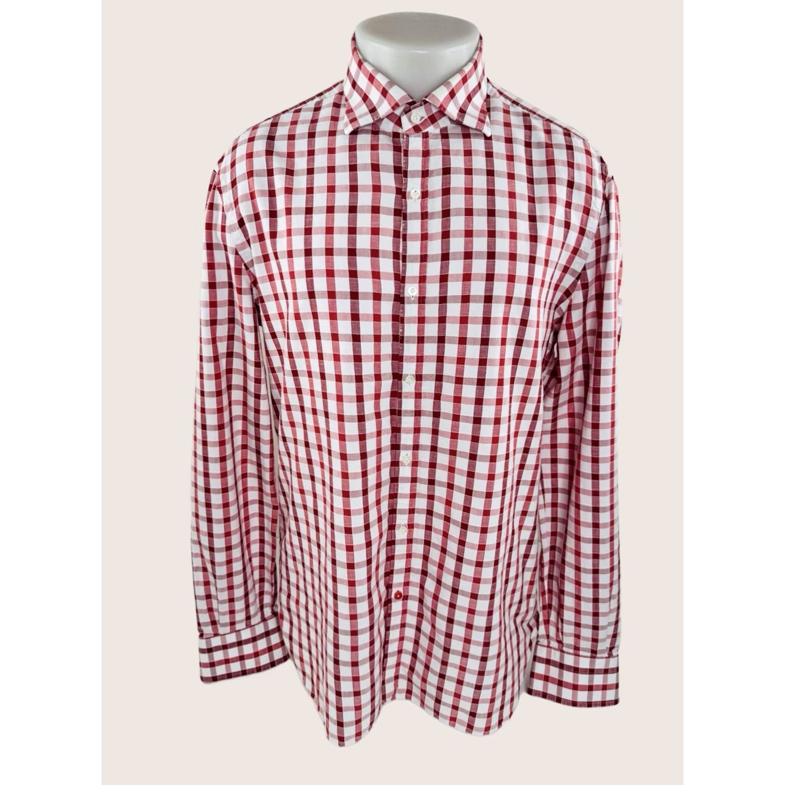 Isaia ISAIA Linen Blend Mens 42 Large Plaid Check Shirt Long Sleeve Red/White Button-Up Top Mens L Vintage No NN Size US L / EU 52-54 / 3 - 1 Thumbnail