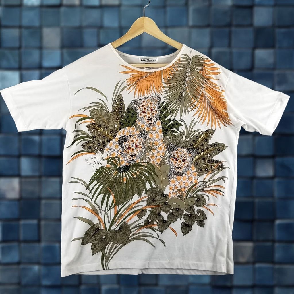Vintage VINTAGE Leopard T-Shirt Adult XL White Beaded Rhinestone Sequin Big Cat Tee Nature Animals Shirt Womens Size US XL / EU 56 / 4 - 1 Thumbnail
