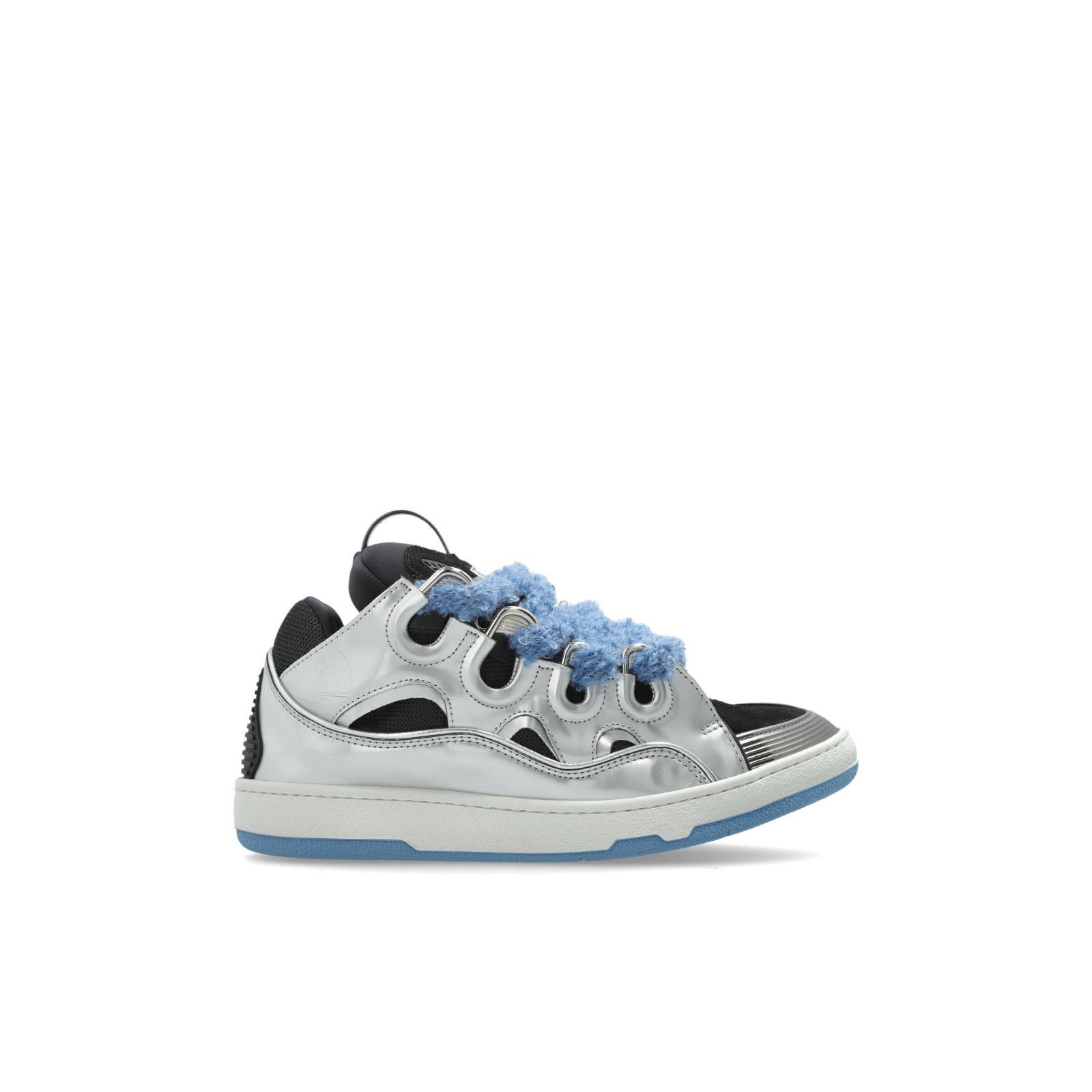 LANVIN Oversize Curb Silver Leather Sneakers New & Authentic