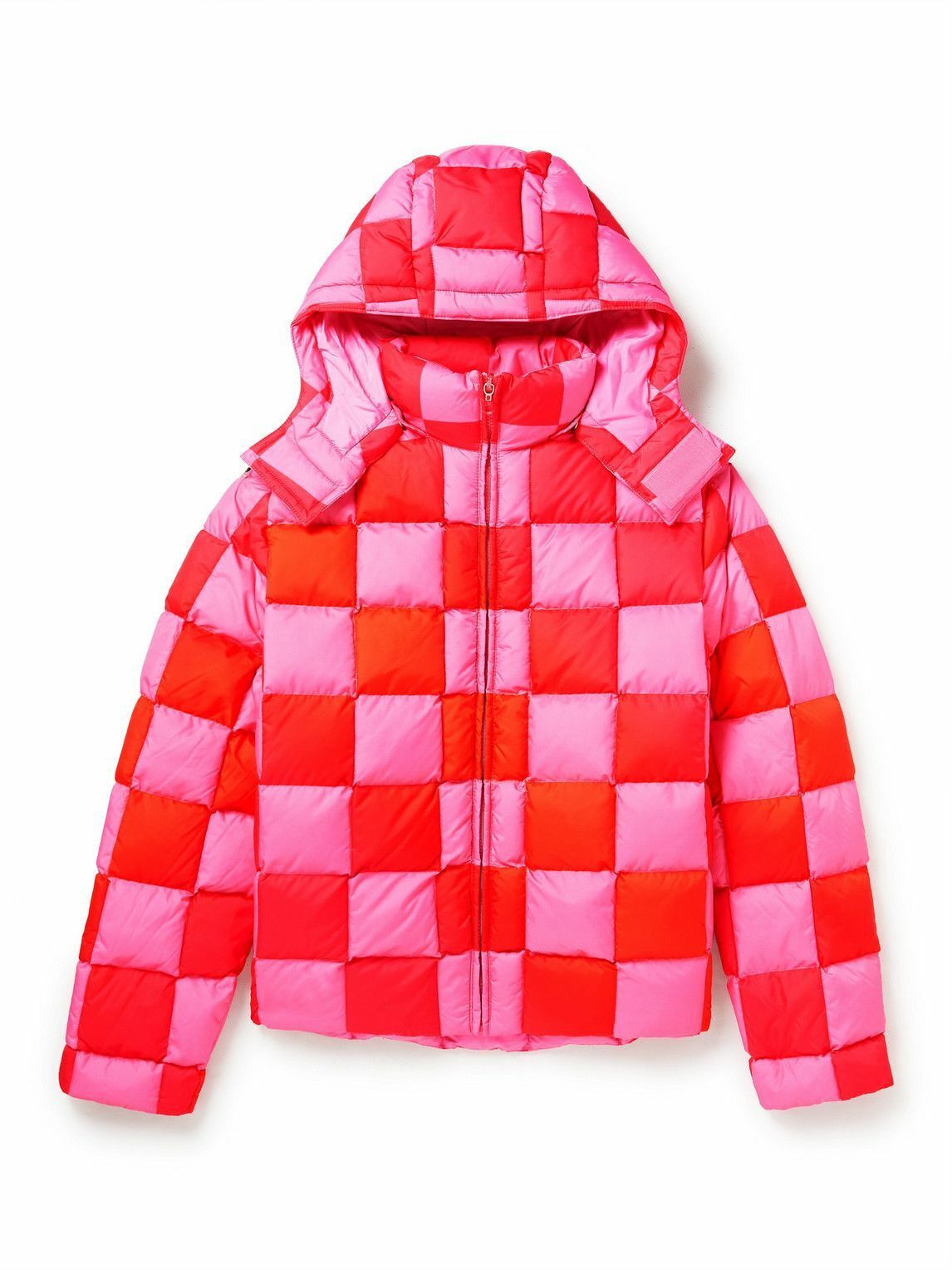 image of Erl Hooded Quilted Padded Checked Shell Jacket, Men's (Size Medium)