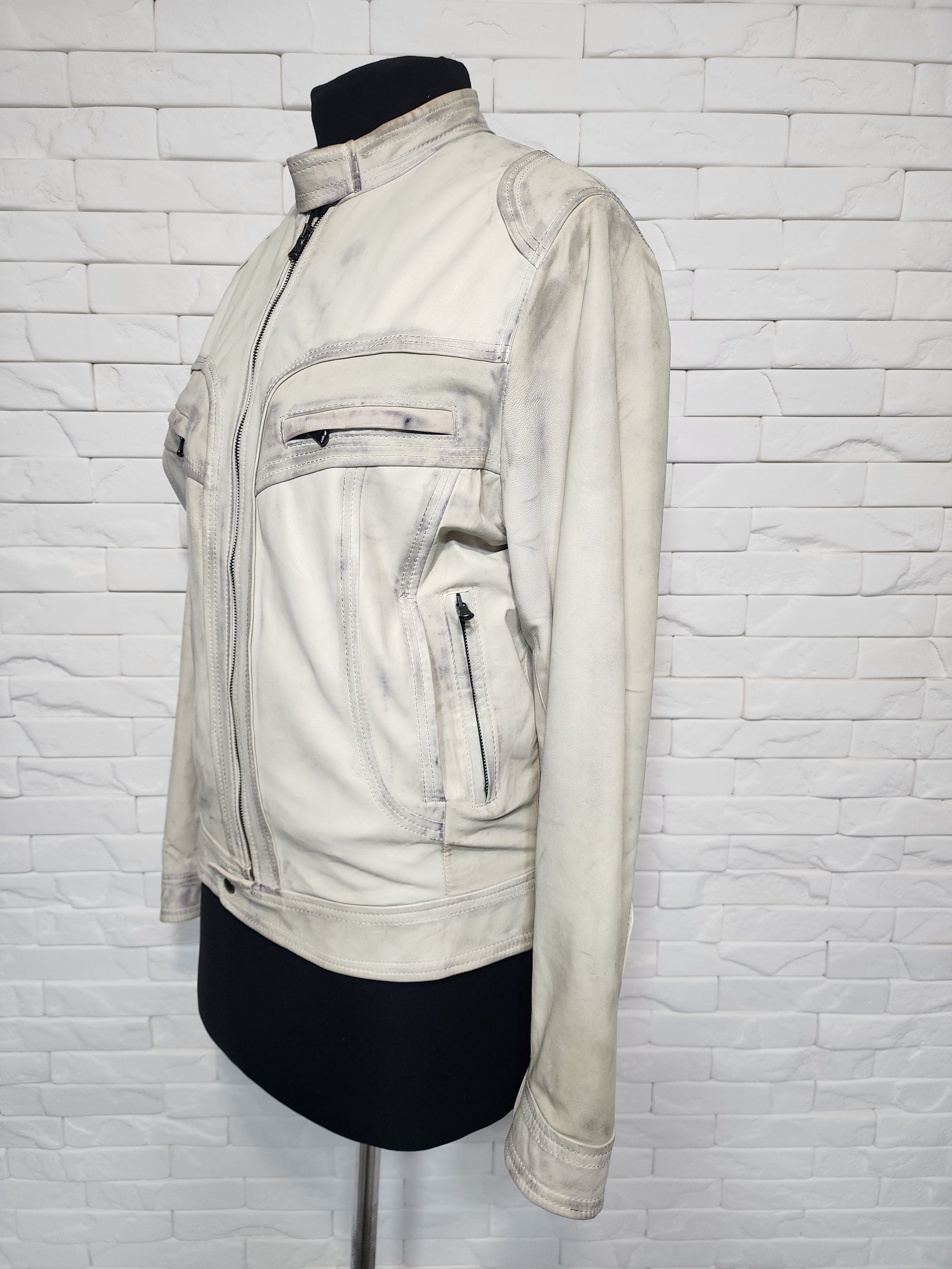 Gray Marble Effect Leather Jacket: Men's Sporty Style