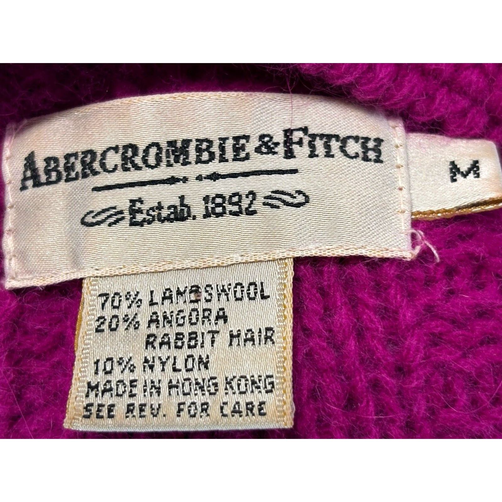 Abercrombie & Fitch VINTAGE Abercrombie & Fitch Cableknit Sweater Women's Medium Fuchsia Lambswool 90s Winter Size M / US 6-8 / IT 42-44 - 6 Thumbnail