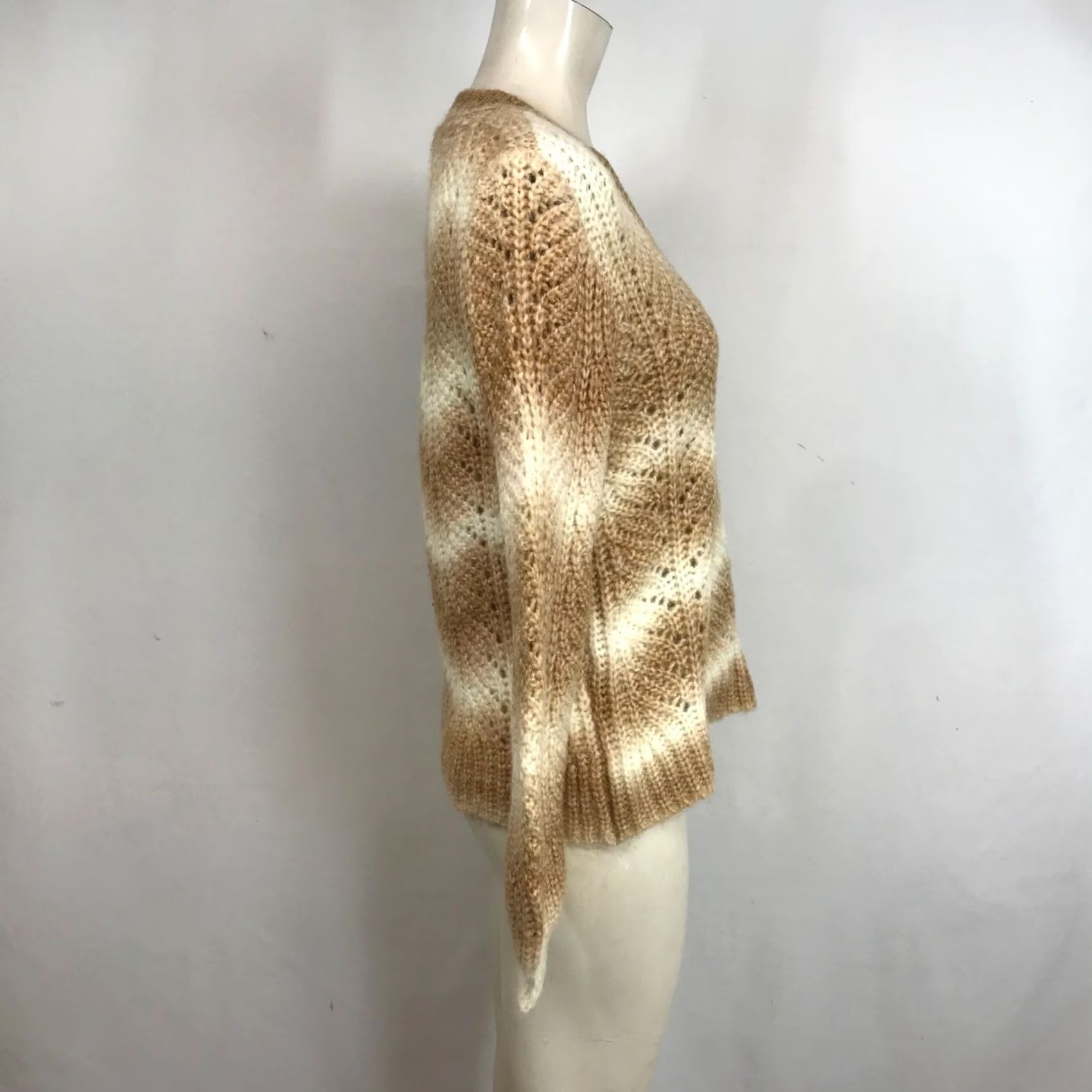 Loft LOFT SWEATER WOMEN'S SMALL BROWN WHITE LONG SLEEVE V NECK PULL-OVER Size S / US 4 / IT 40 - 4 Thumbnail