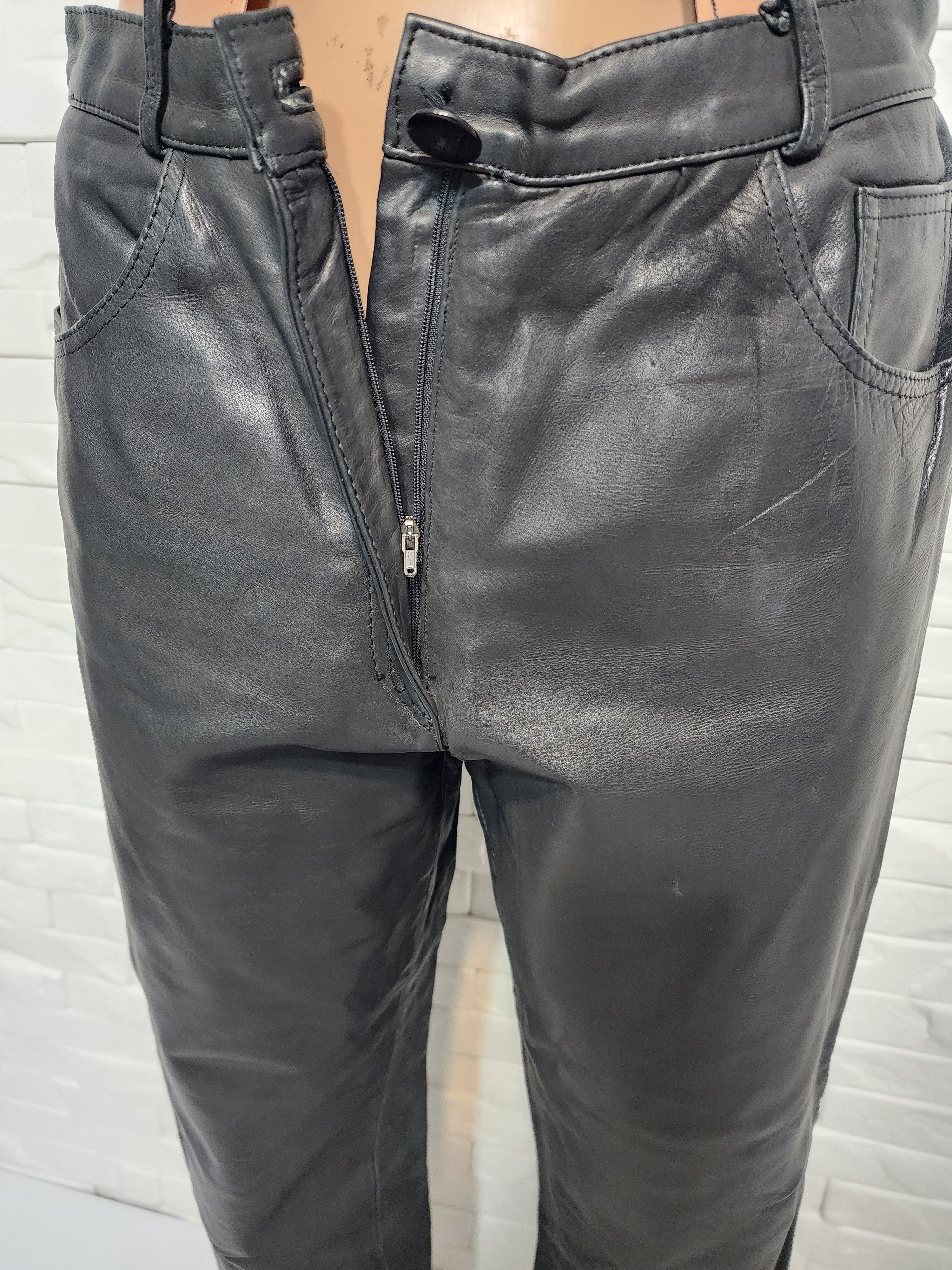 Genuine Leather Black Leather Pants: Women's Denim Style Size 31" - 4 Thumbnail