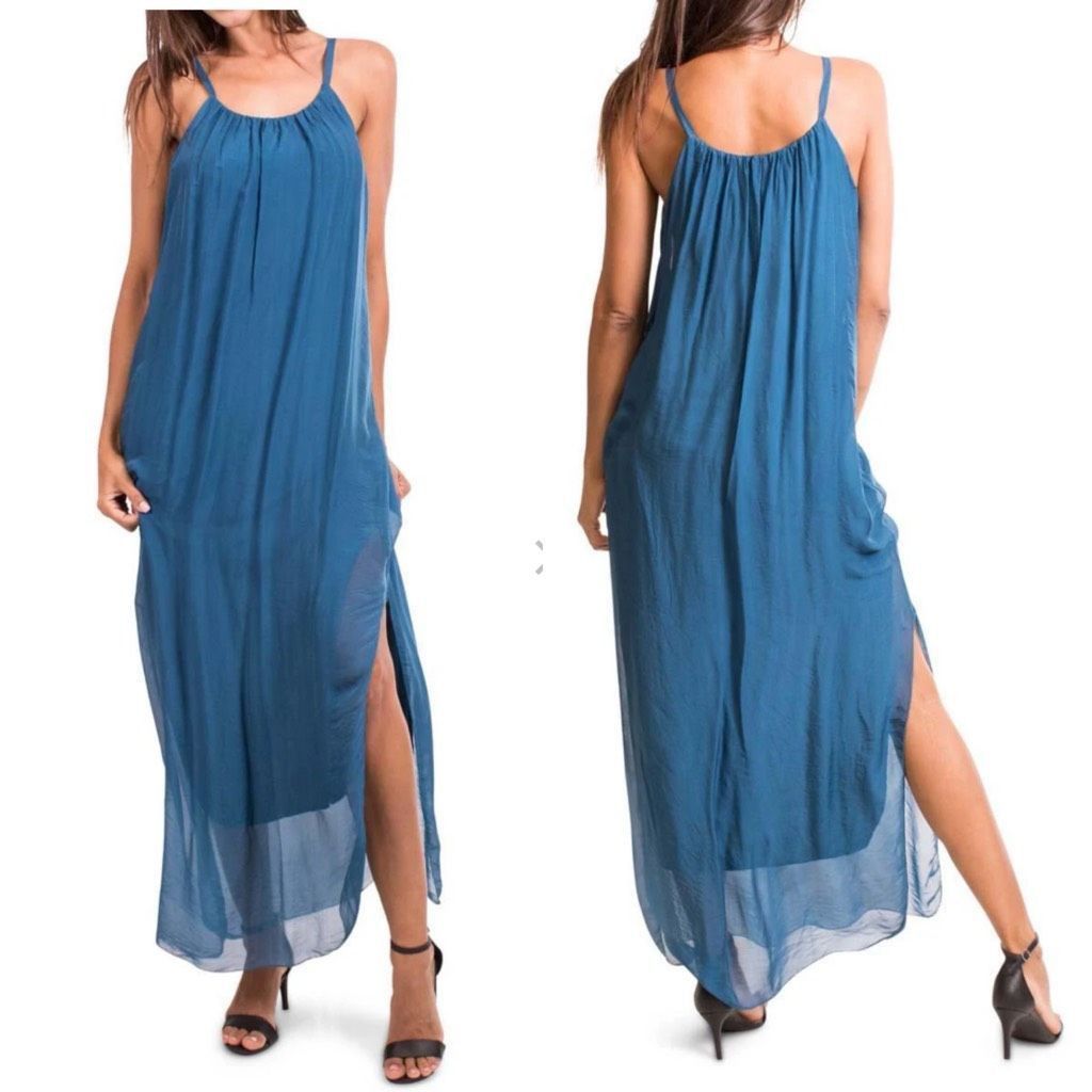 Other Gigi Moda Italy Venus Silk Maxi Dress Teal Blue M L $115 OSFM Size M / US 6-8 / IT 42-44 - 1 Thumbnail