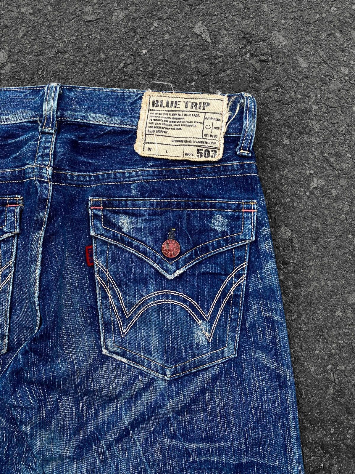 Edwin Vtg Flare Edwin 503 Blue Trip Crazy Faded Denim🇯🇵 Size US 34 / EU 50 - 9 Thumbnail