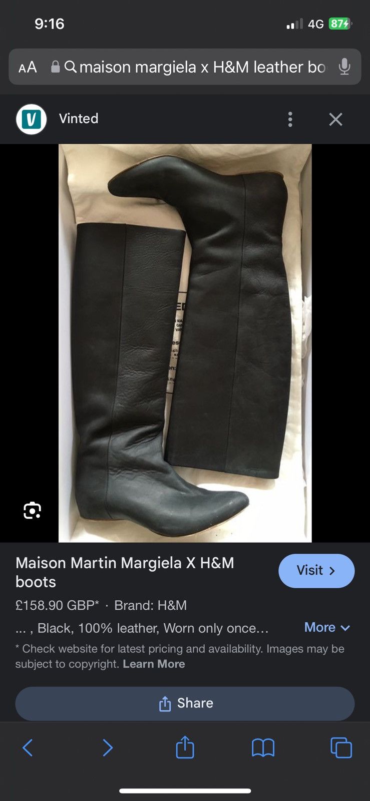 H&M × Maison Margiela Maison Martin Margiela for H&M Knee High Leather Boots 2008 Size US 5 / IT 35 - 23 Thumbnail