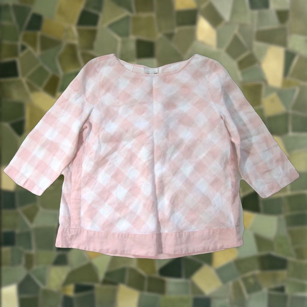 J. Jill J.Jill Blouse Shirt Women Medium 3/4 Sleeve Linen Pink White Plaid Tunic VINTAGE Size M / US 6-8 / IT 42-44 - 1 Thumbnail