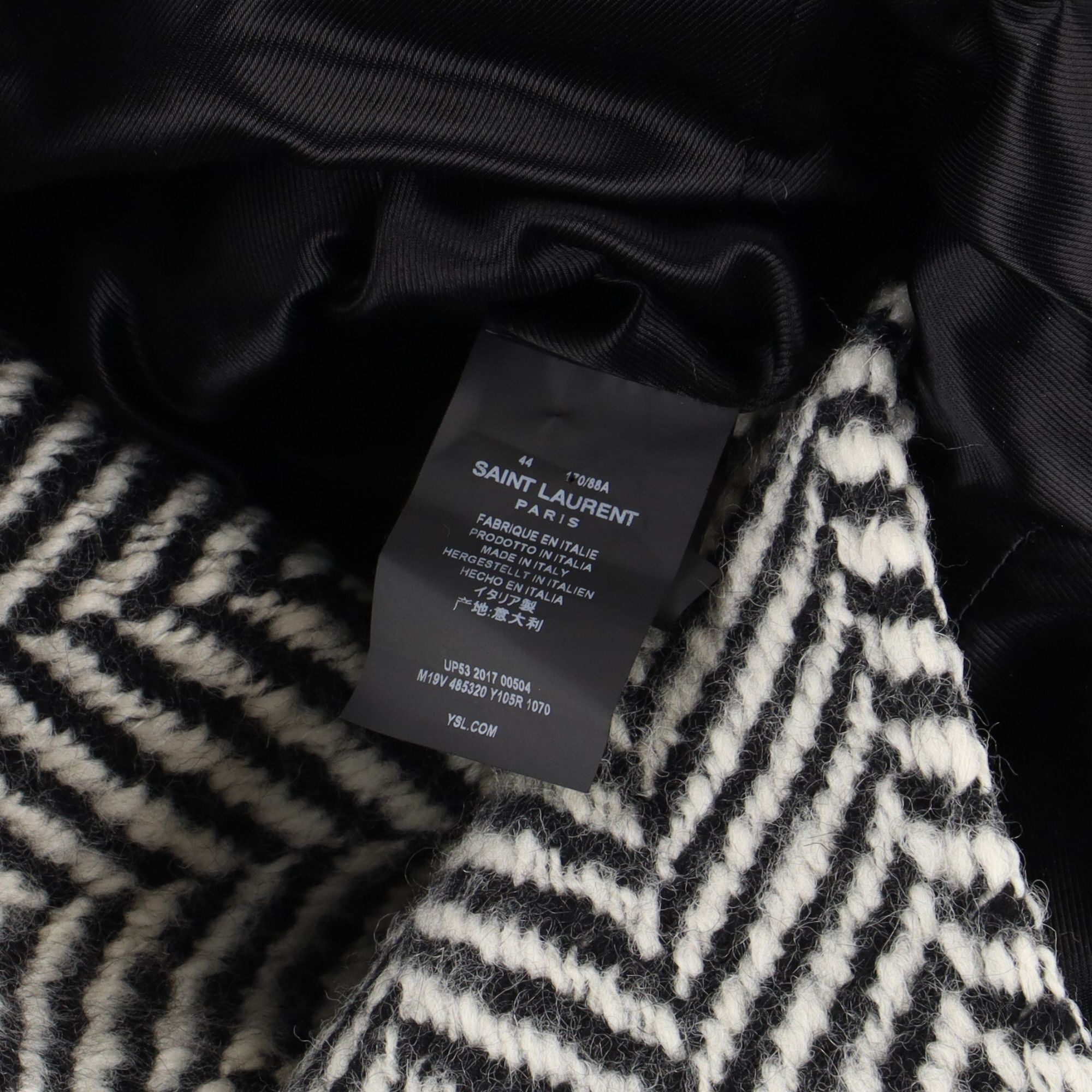 Saint Laurent Paris Black and White Herringbone Wool Belted Coat Size US XS / EU 42 / 0 - 8 Thumbnail