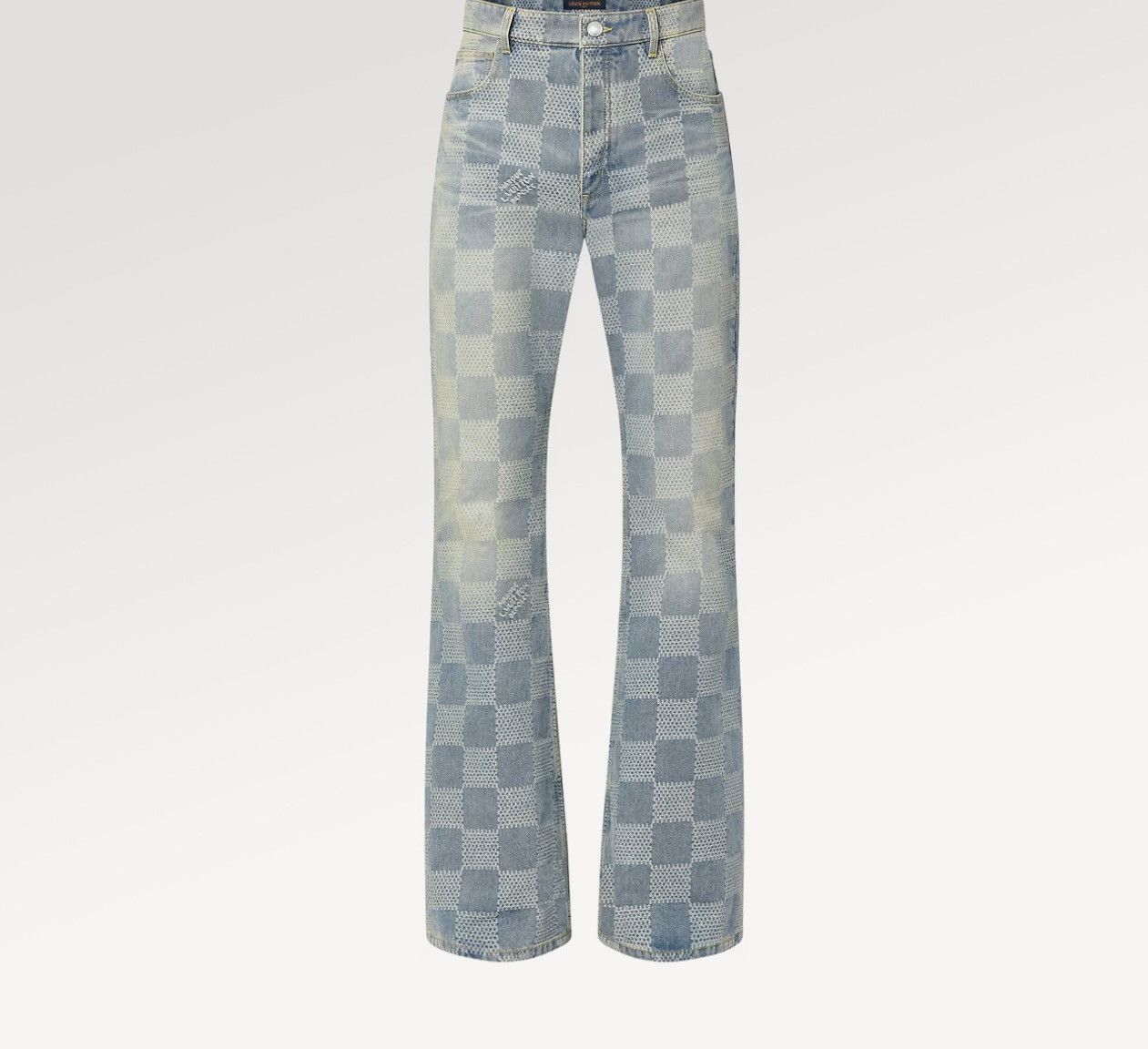 image of Louis Vuitton Damier Bootcut Denim Trousers in Blue, Men's (Size 33)