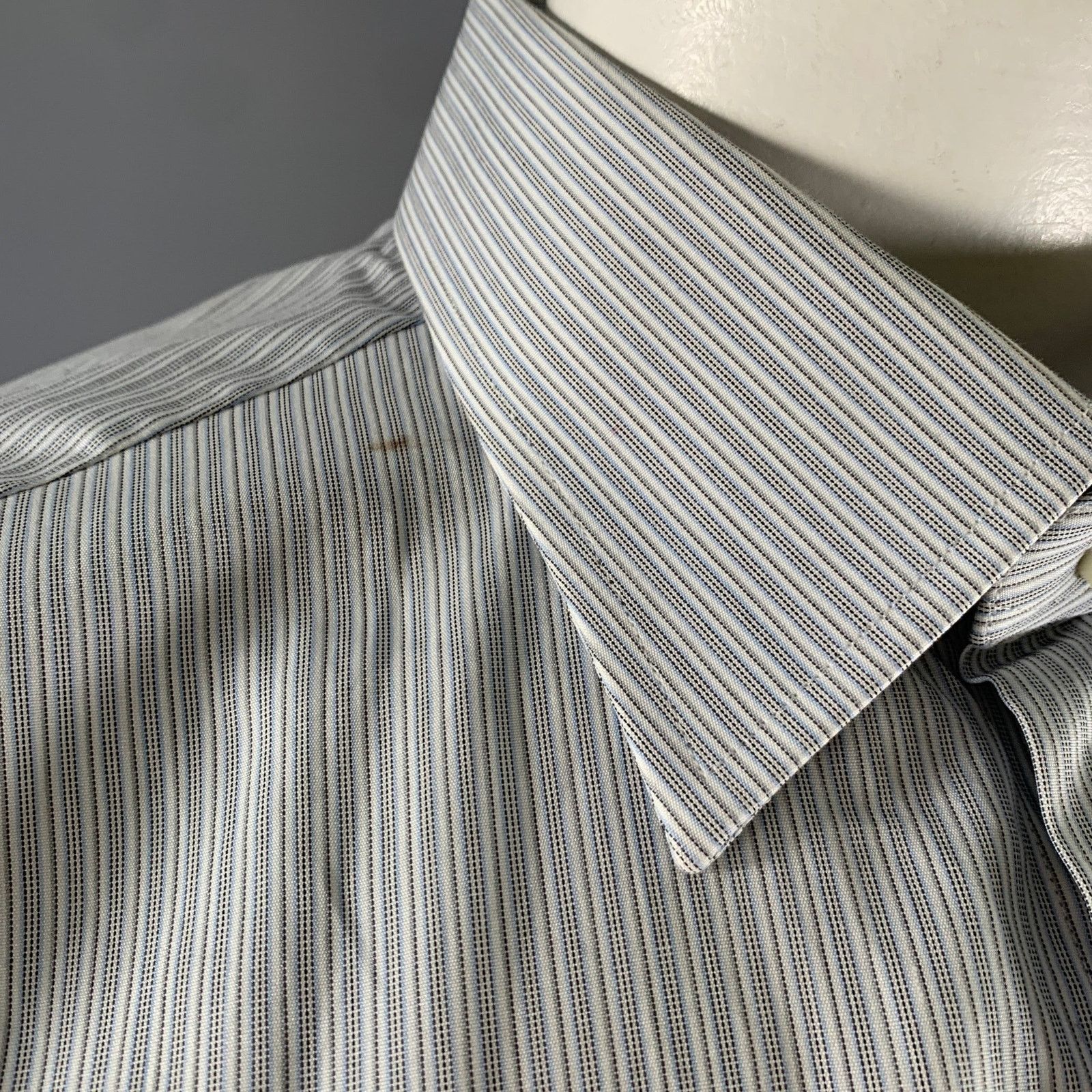 Ermenegildo Zegna ERMENEGILDO ZEGNA XL Grey White Stripe Cotton LS Shirt Size US XL / EU 56 / 4 - 4 Thumbnail