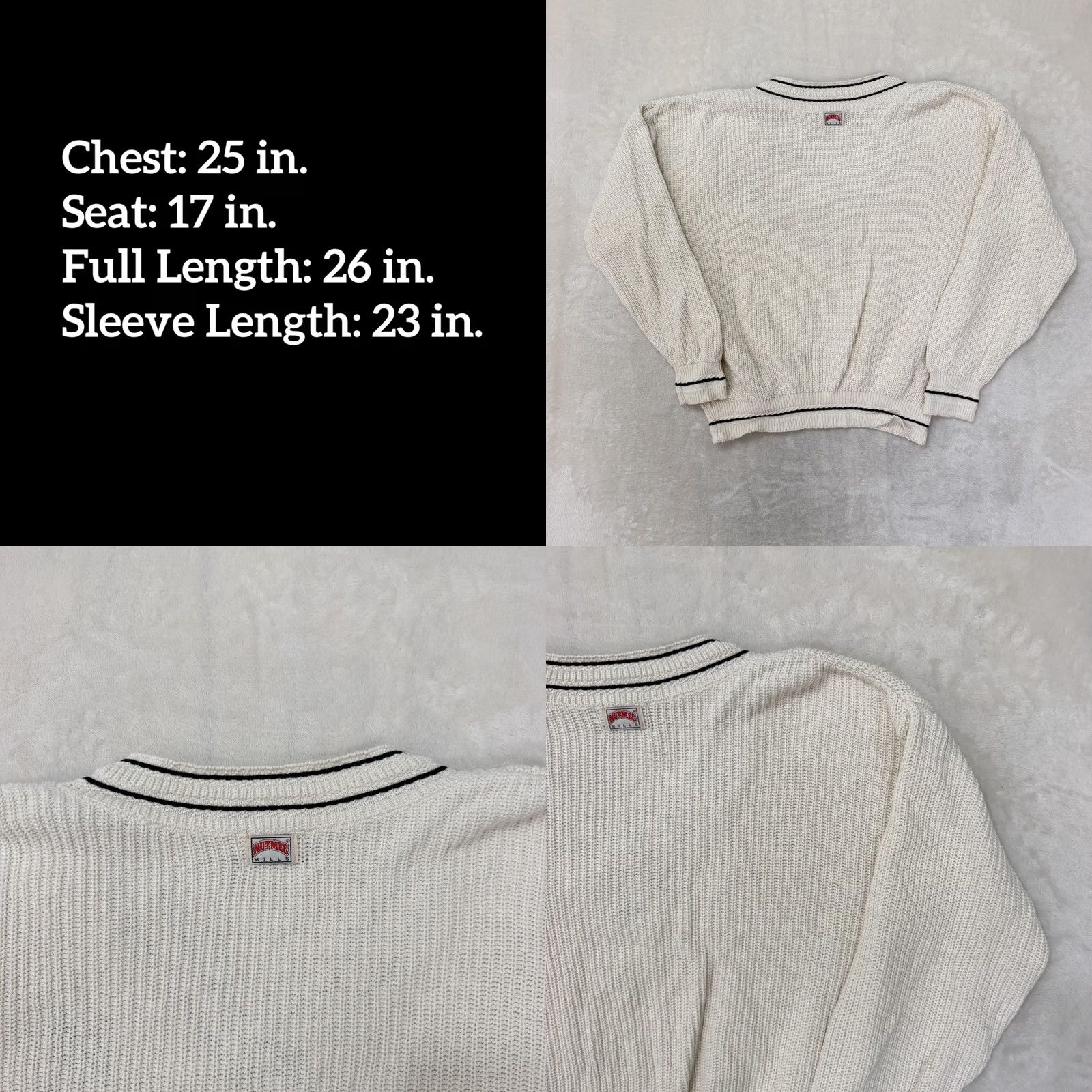 Nutmeg VINTAGE Nutmeg Mills Sweater Mens Large White V Neck Pullover Knit Embroidered Size US L / EU 52-54 / 3 - 8 Thumbnail