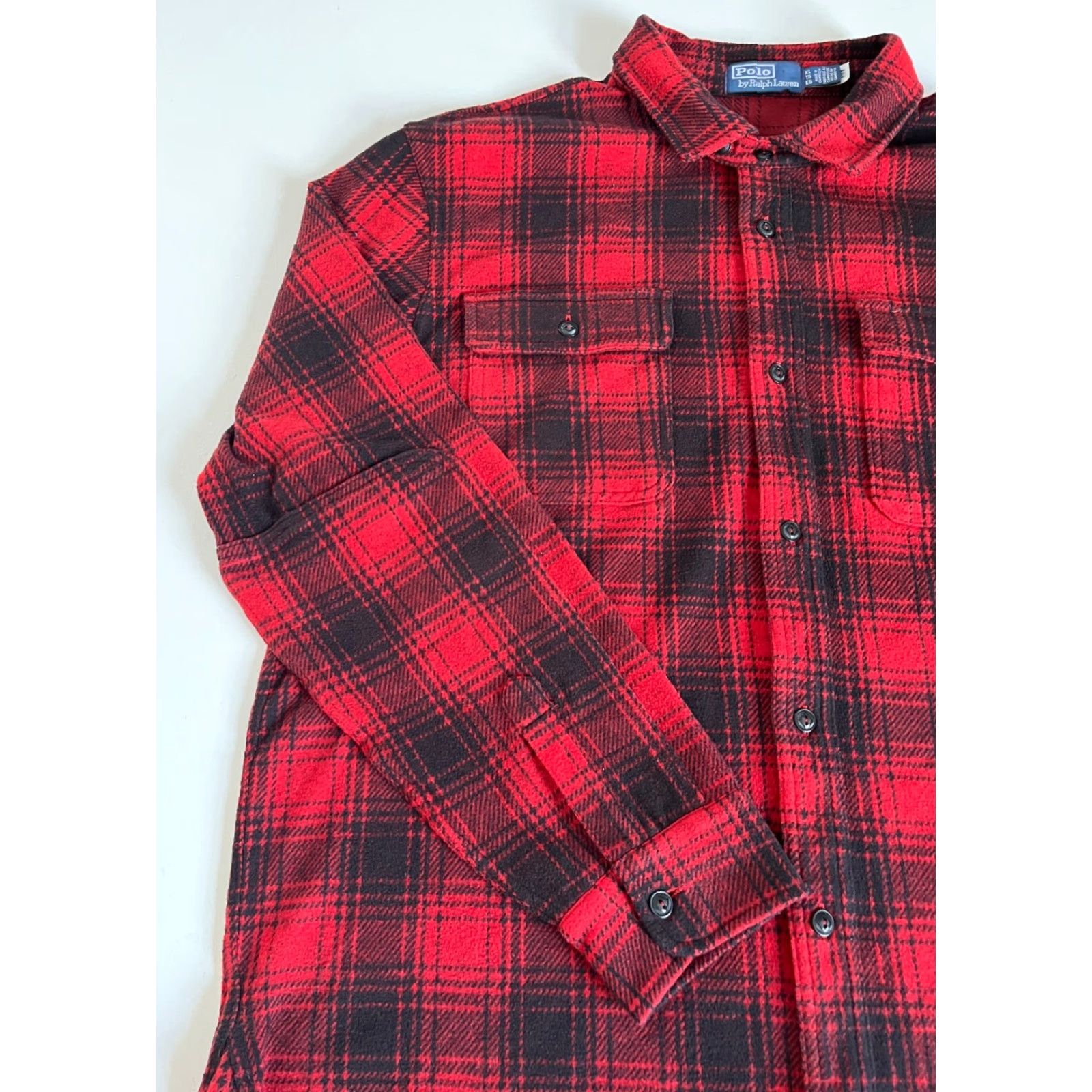 Polo Ralph Lauren Polo Ralph Lauren Men's Plaid Knit Flannel Workshirt XL Button-Up Casual, Classic Fit, Red, Black, Long Sleeve, Polyester Blend, Vintage/Americana Size US XL / EU 56 / 4 - 7 Thumbnail
