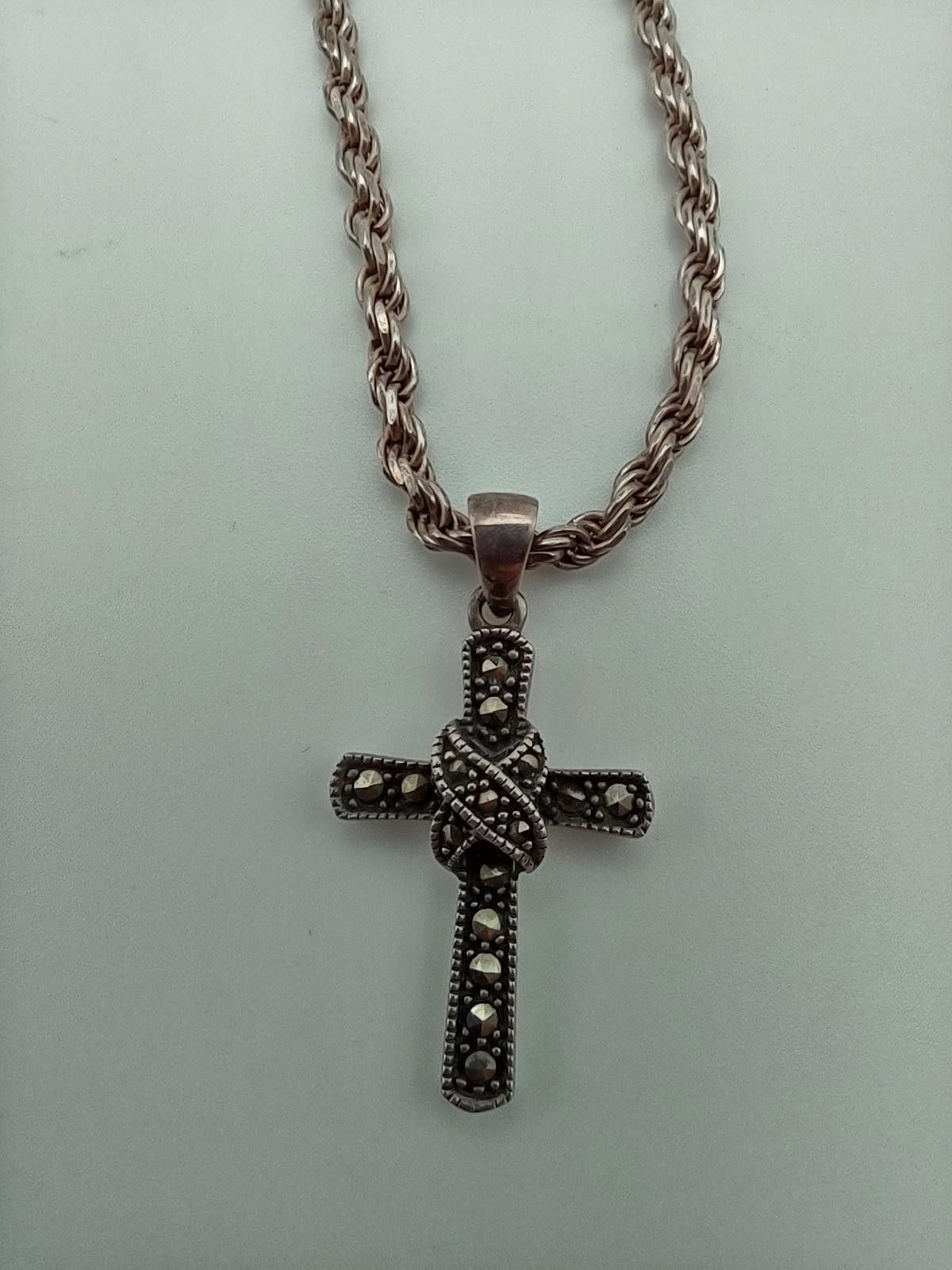 Other Sterling 925 Marcasite Cross 20" Italy Chain Size ONE SIZE - 1 Thumbnail