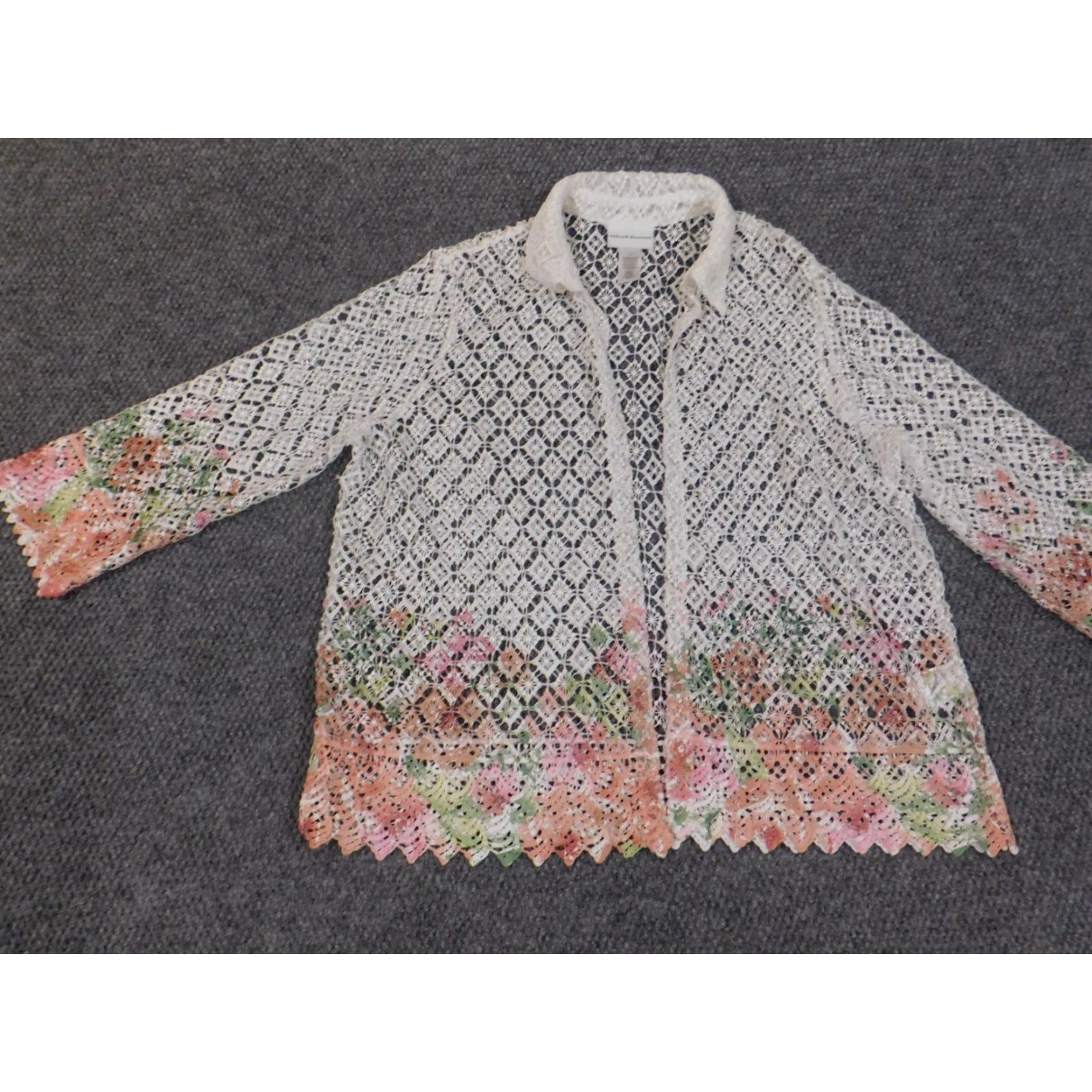 Vintage Alfred Dunner Blouse Womens Large White Lace Polyester Open Collared Long Sleeve Casual Shirt Size L / US 10 / IT 46 - 4 Thumbnail