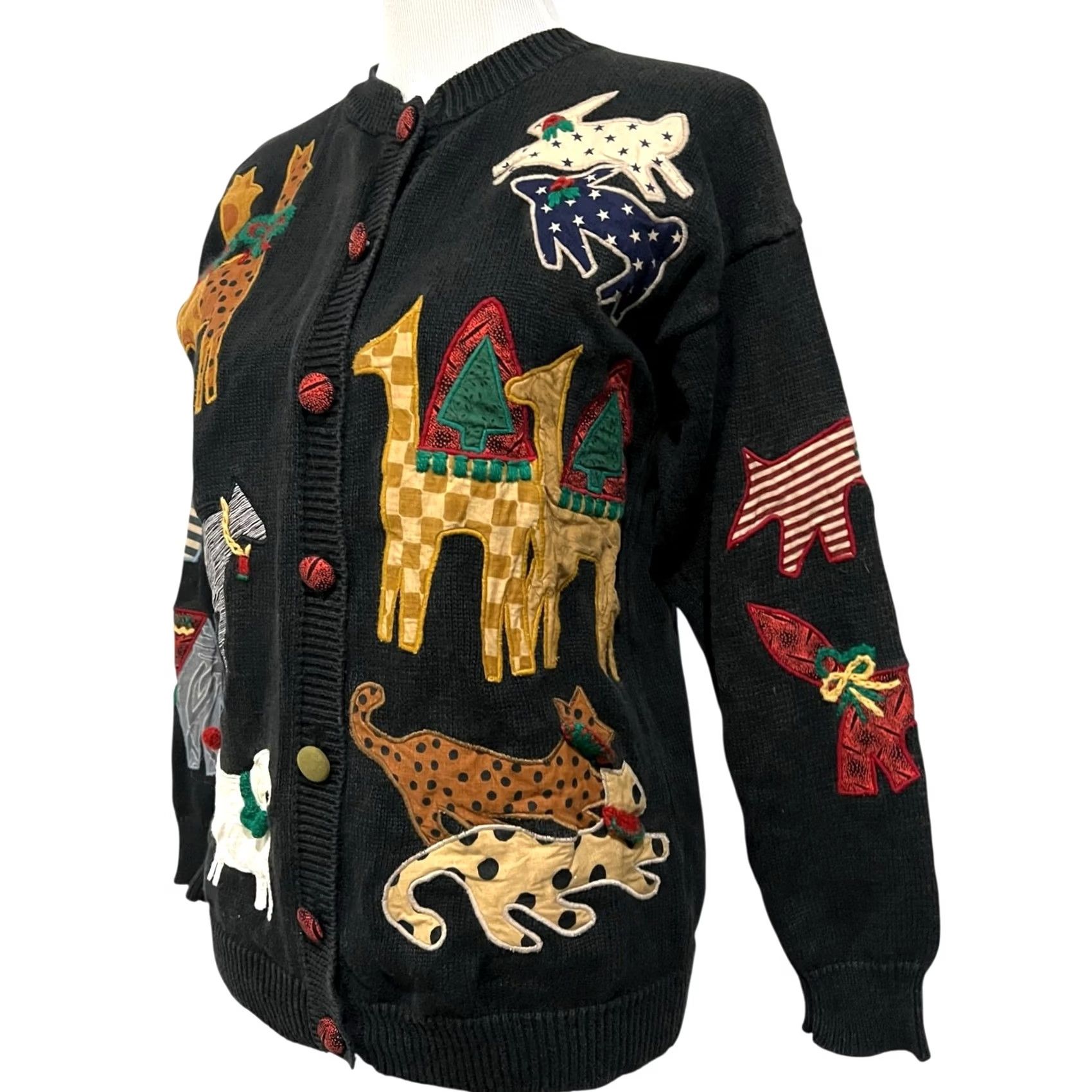 Vintage VINTAGE Susan Bristol Noah's Ark Cardigan Sweater Hand Embroidered Size S Black Womens Cardigan Sweater Size S / US 4 / IT 40 - 6 Thumbnail