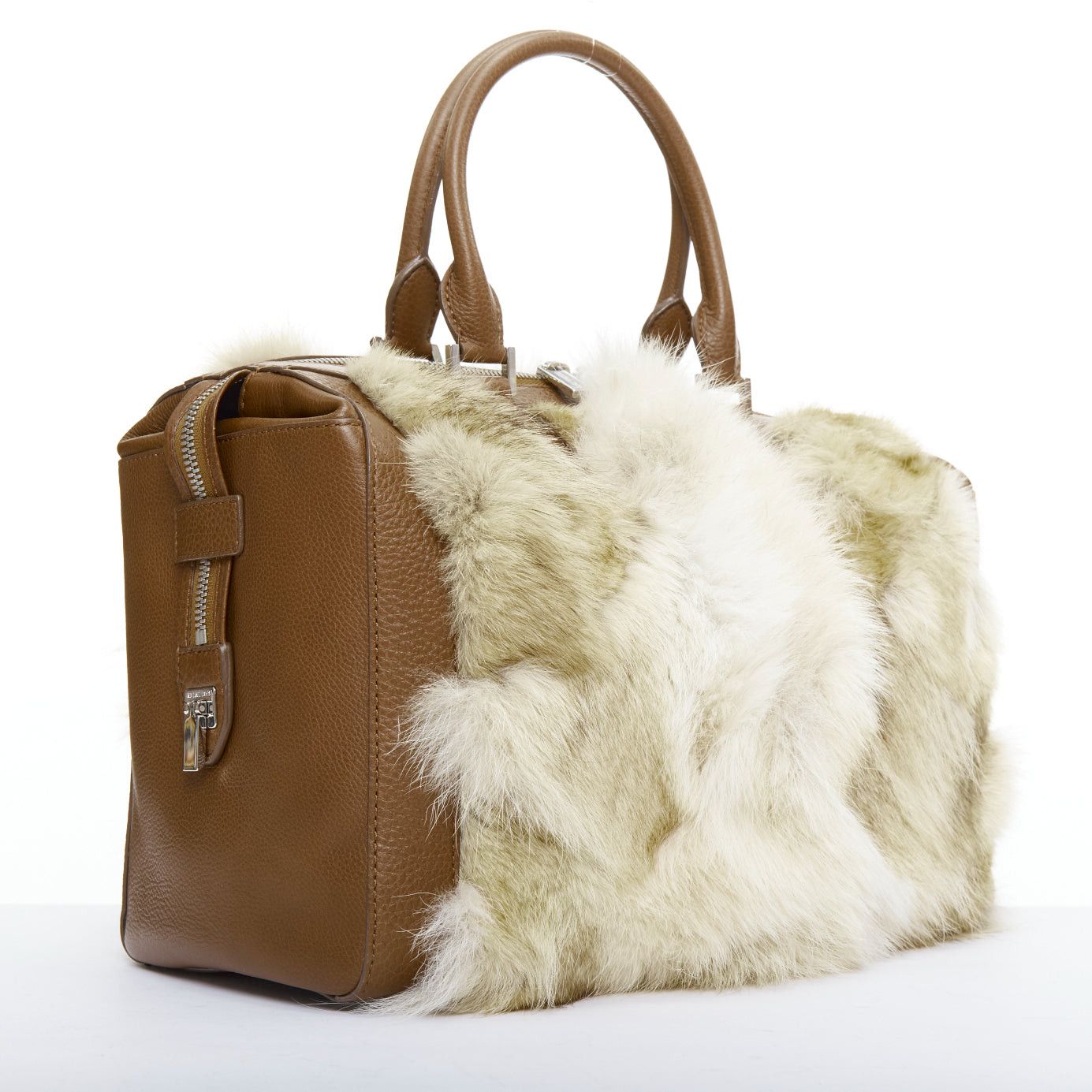 Michael Kors MICHAEL KORS COLLECTION brown leather cream coyote fur duffel tote bag Size ONE SIZE - 1 Thumbnail