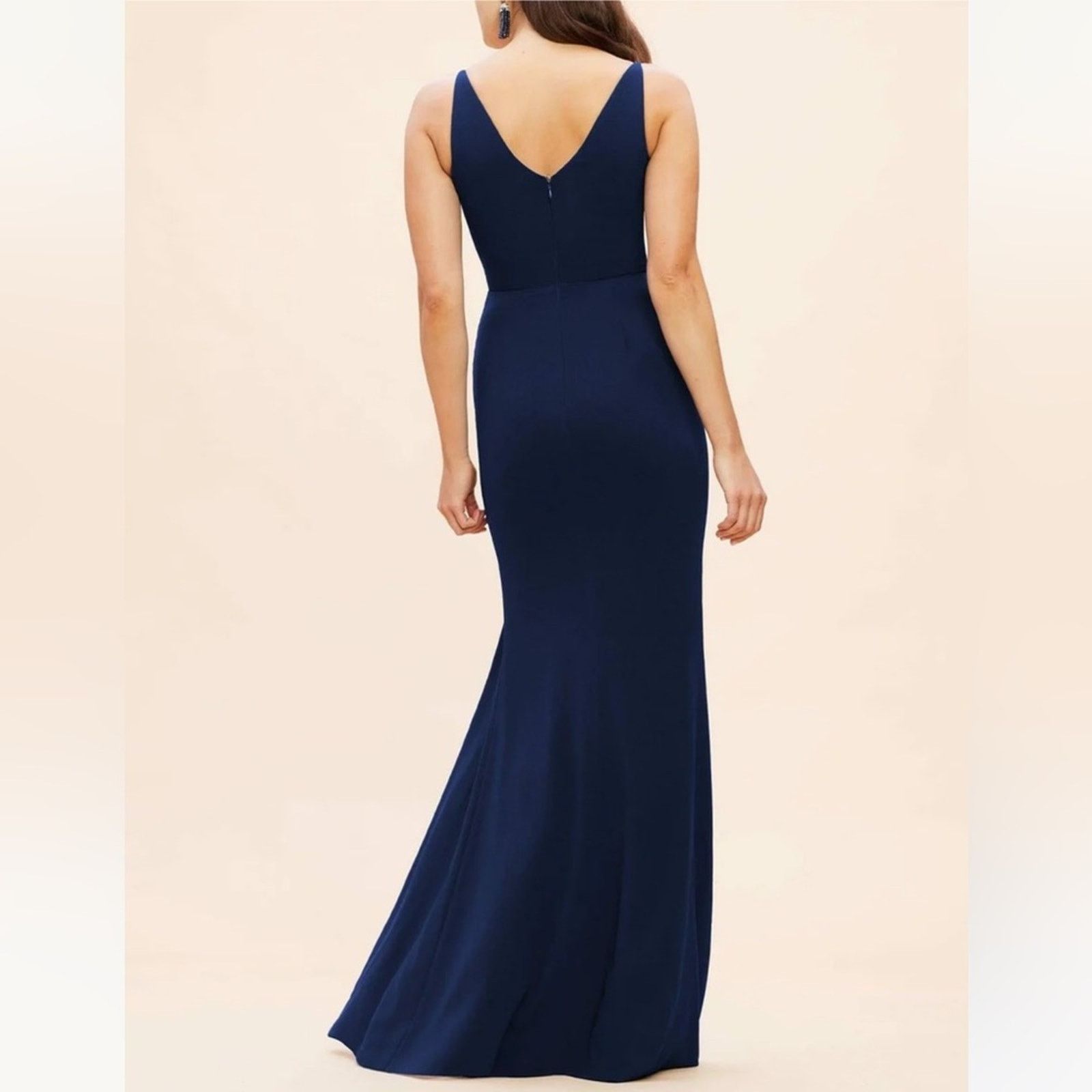 Dress the Population Dress The Population Iris V-Neck Slit Crepe Blue Gown XS Size XS / US 0-2 / IT 36-38 - 7 Thumbnail