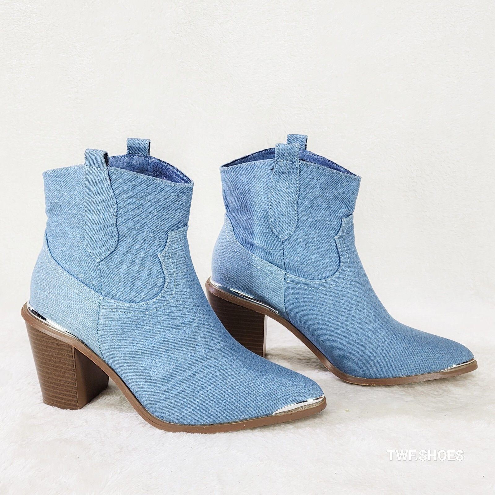 Other West World Denim Blue Cowgirl Country Western Ankle Boots (U Size US 8.5 / IT 38.5 - 2 Thumbnail