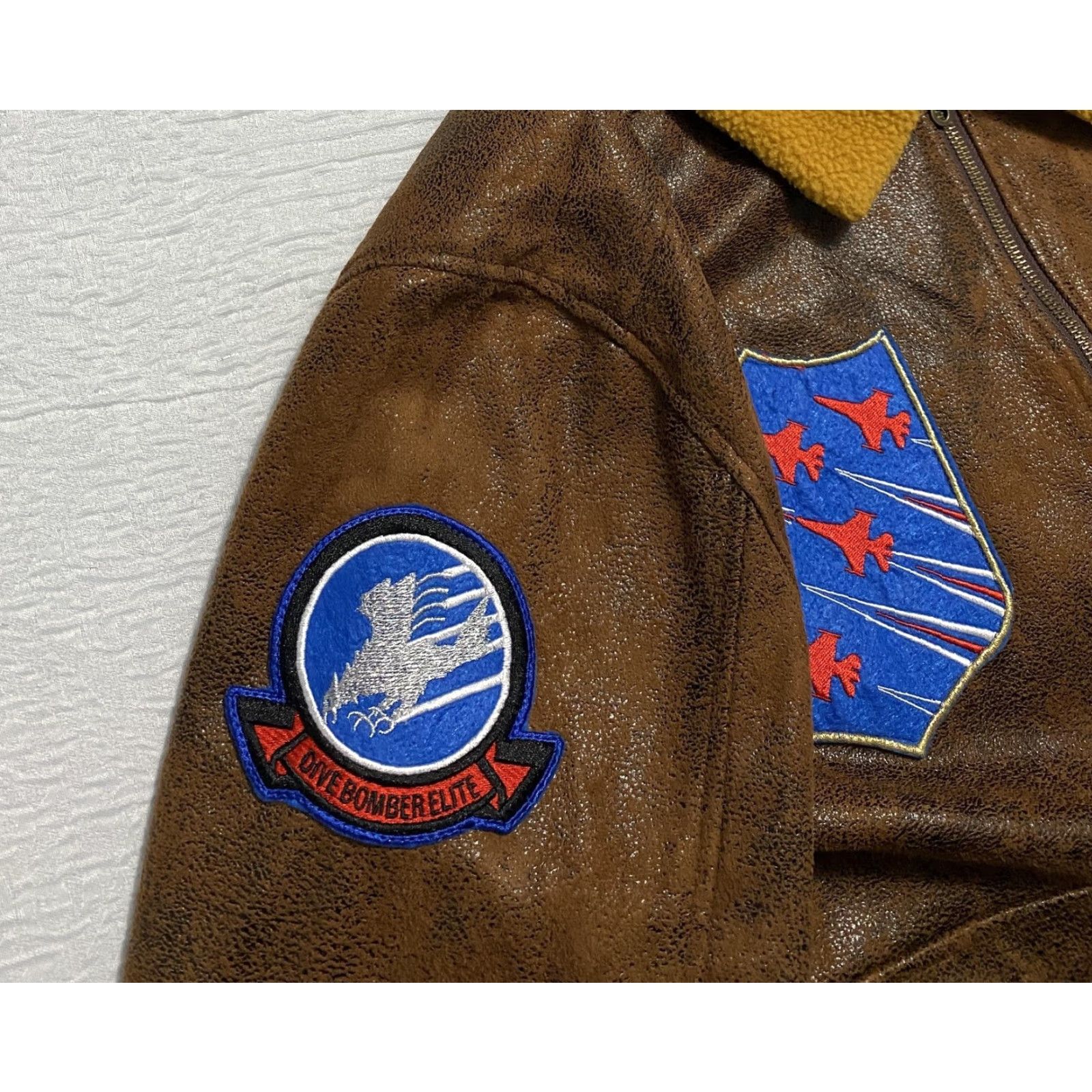 ESPIRIT Spirit Halloween Airman Bomber Jacket Mens XL Faux Leather Patches Costume Brown Aviator Jacket Size US XL / EU 56 / 4 - 2 Thumbnail