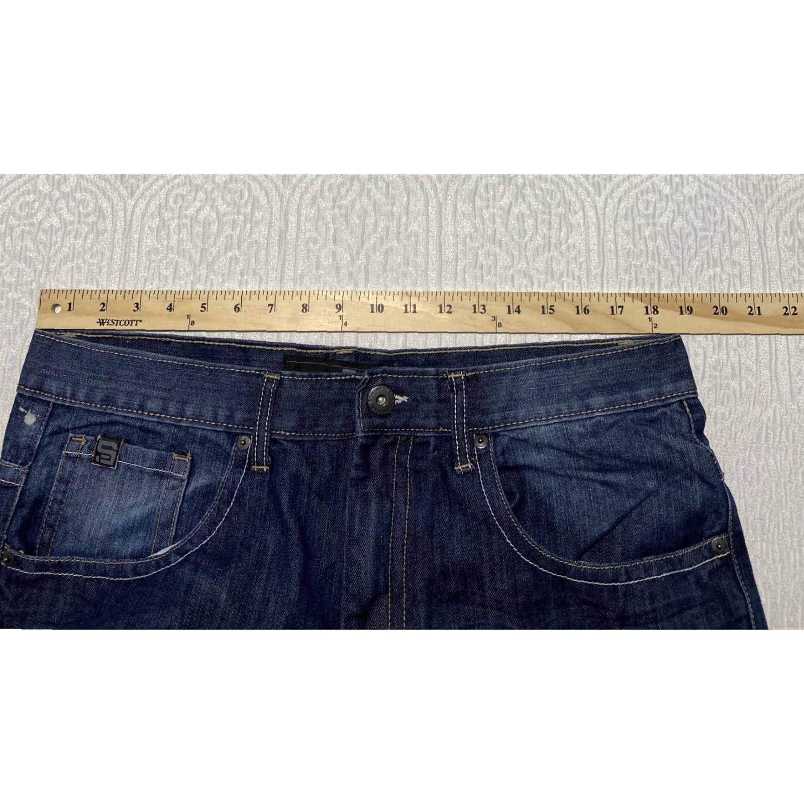 Denime MCMXCI Jeans Mens 38x32 Blue Medium Wash Straight Leg Denim 5-Pocket Logo Zip Fly Butt Patch Size US 38 / EU 54 - 4 Thumbnail