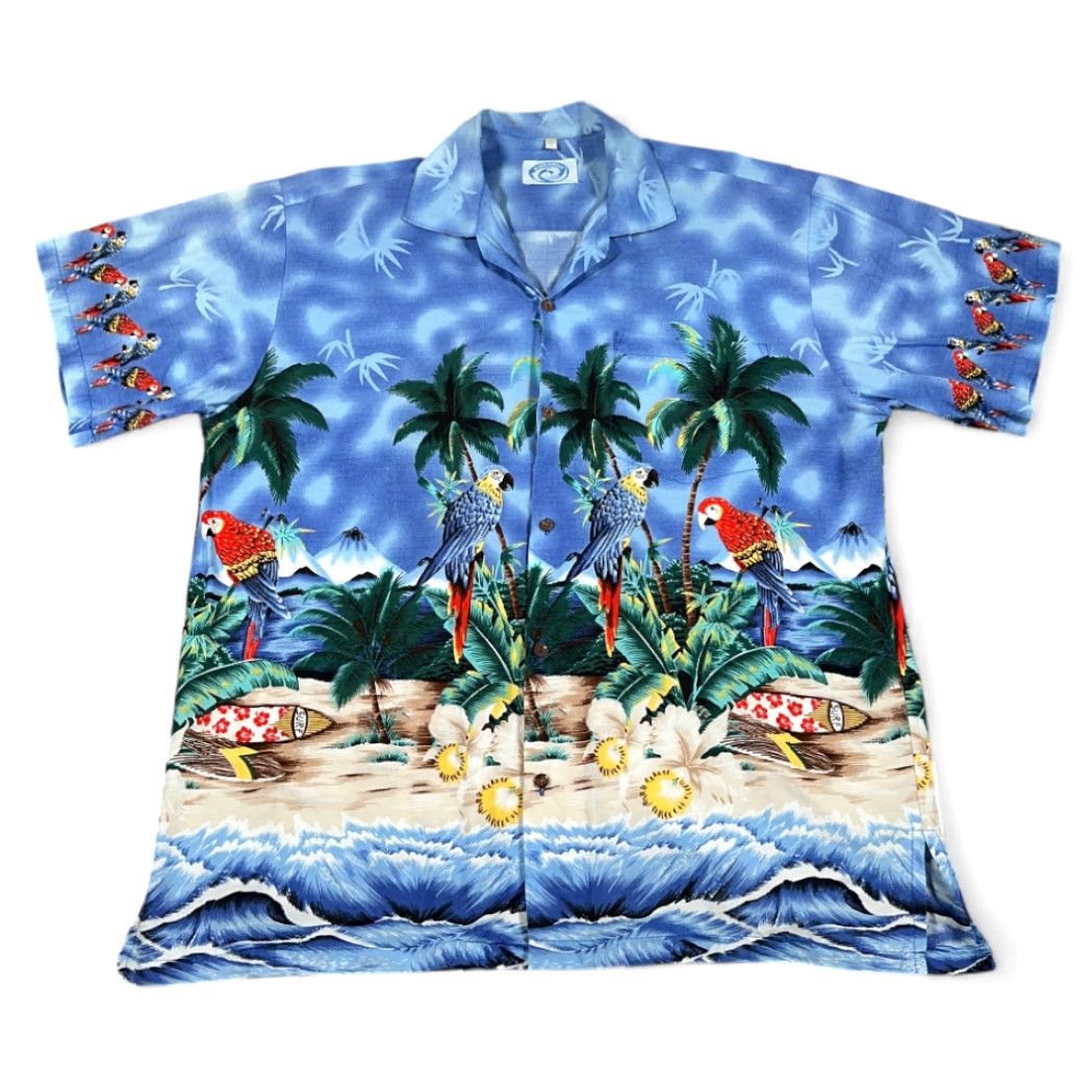 ALOHAS VINTAGE Go Hawaii Hawaiian Shirt Adult XL Blue Parrot Aloha Beach Surf 80s Shirt Size US L / EU 52-54 / 3 - 2 Thumbnail