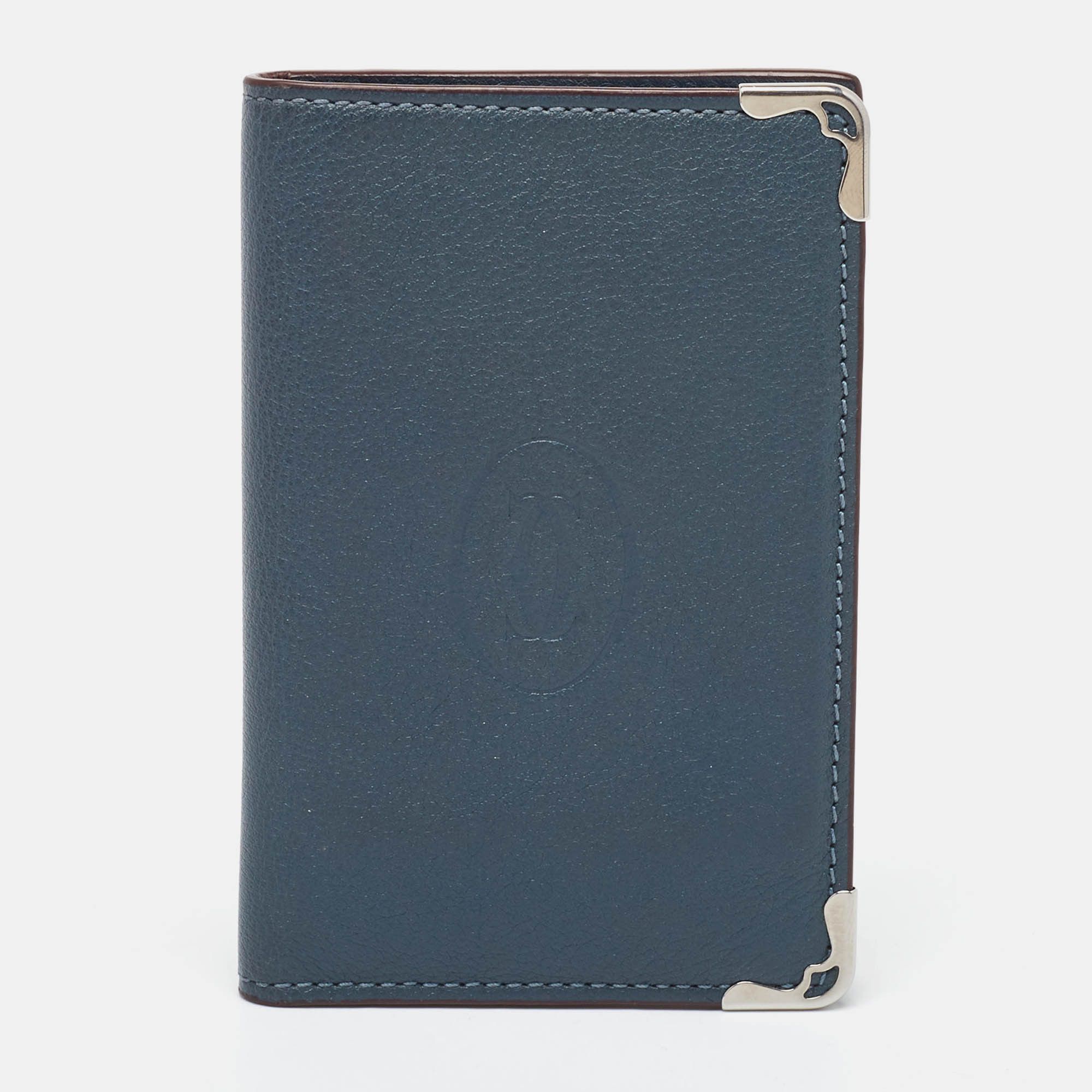 image of Cartier Blue Leather Must De Bifold Card Case, Women's