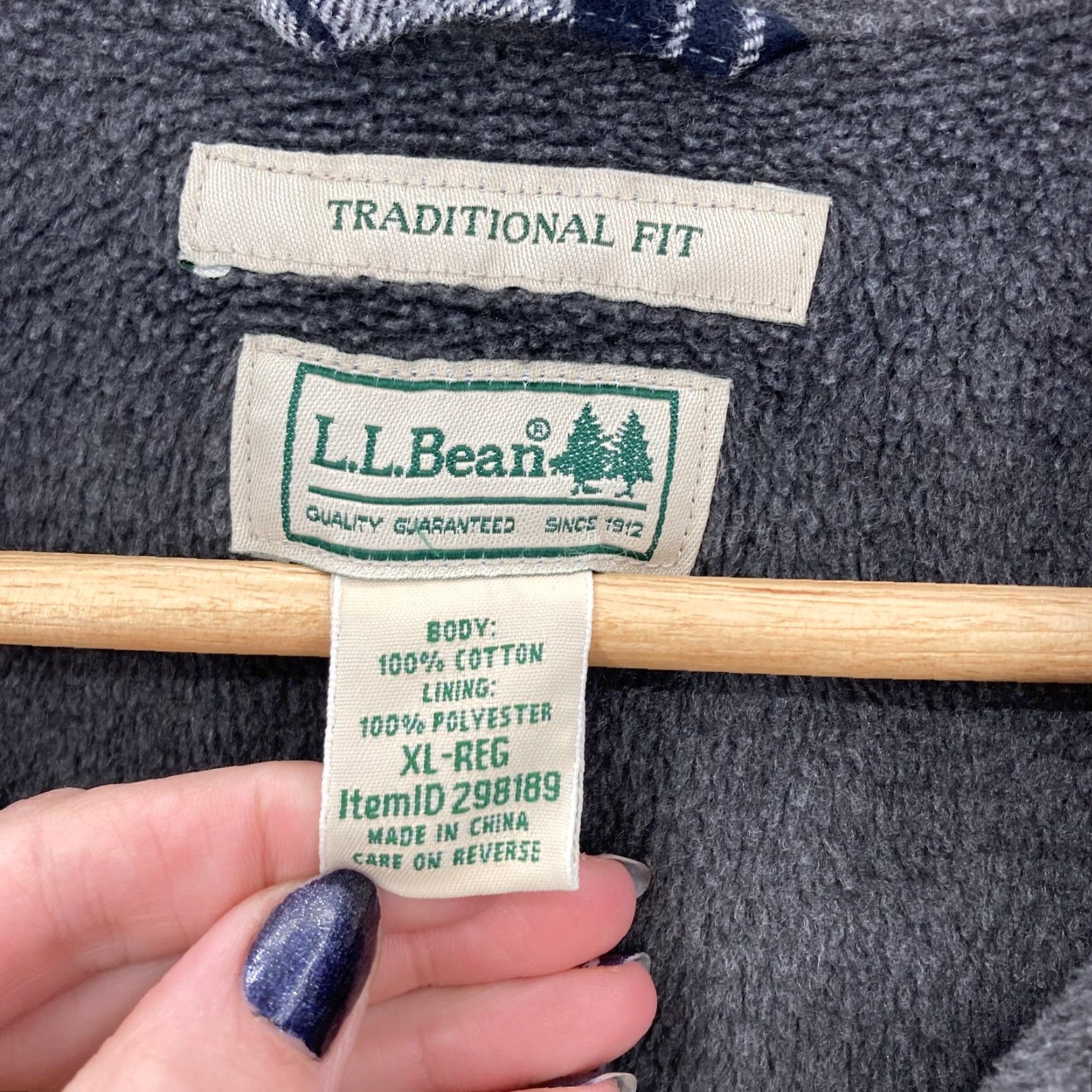 Vintage L.L.Bean Shirt Jacket Mens XL Gray Navy Plaid Flannel Fleece Lined Button Front Size US XL / EU 56 / 4 - 2 Thumbnail
