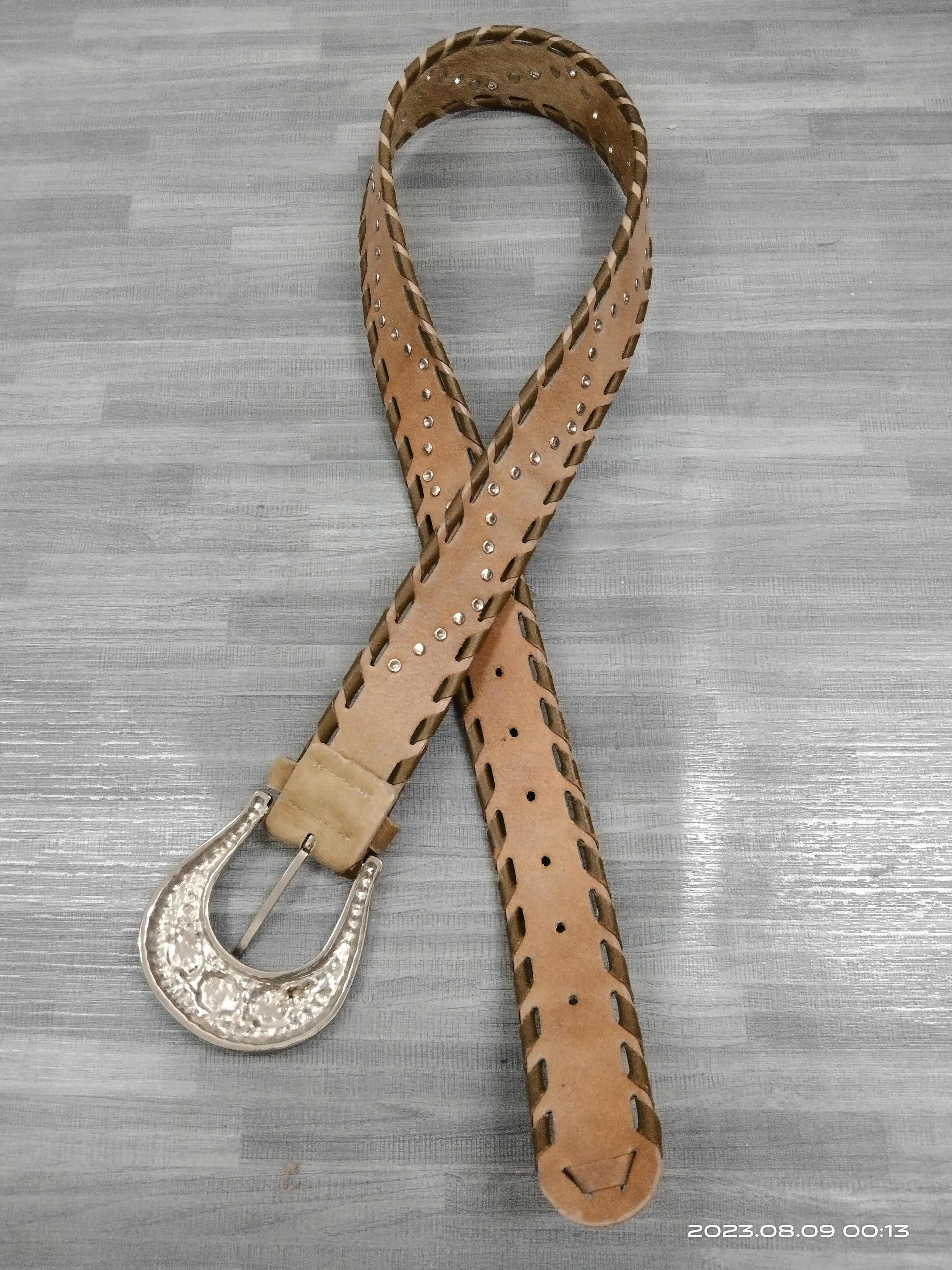 Leather LEATHER STUDDED SWAROVSKI HORSE HAIR UMBRAND BELT Size ONE SIZE - 5 Thumbnail