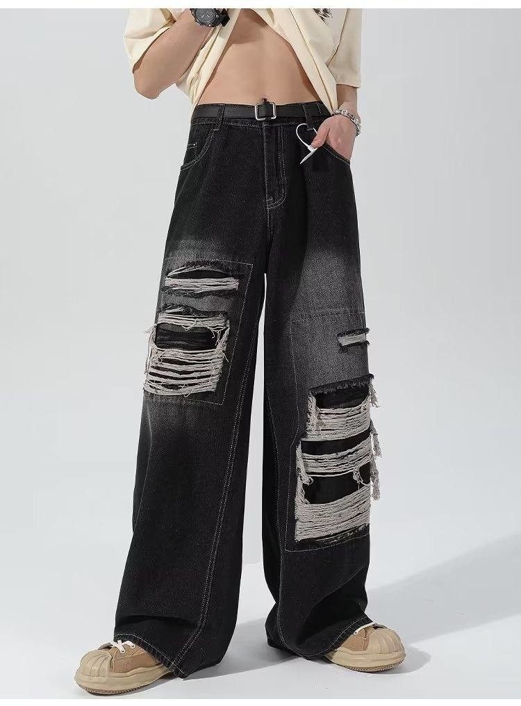 Japanese Brand × Jean Vintage Loose Holes Spliced Jeans Size US 29 - 3 Thumbnail