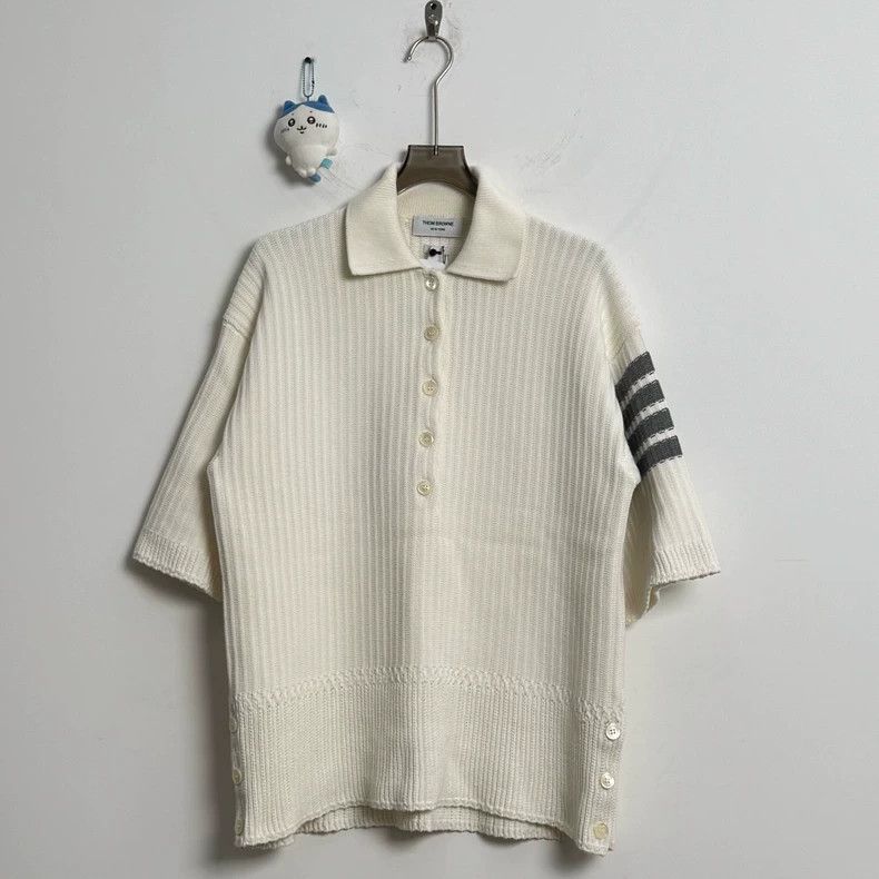 Thom Browne Thom Browne Cream 4-Stripe Polo Sweater - dmc Size US XS / EU 42 / 0 - 1 Thumbnail