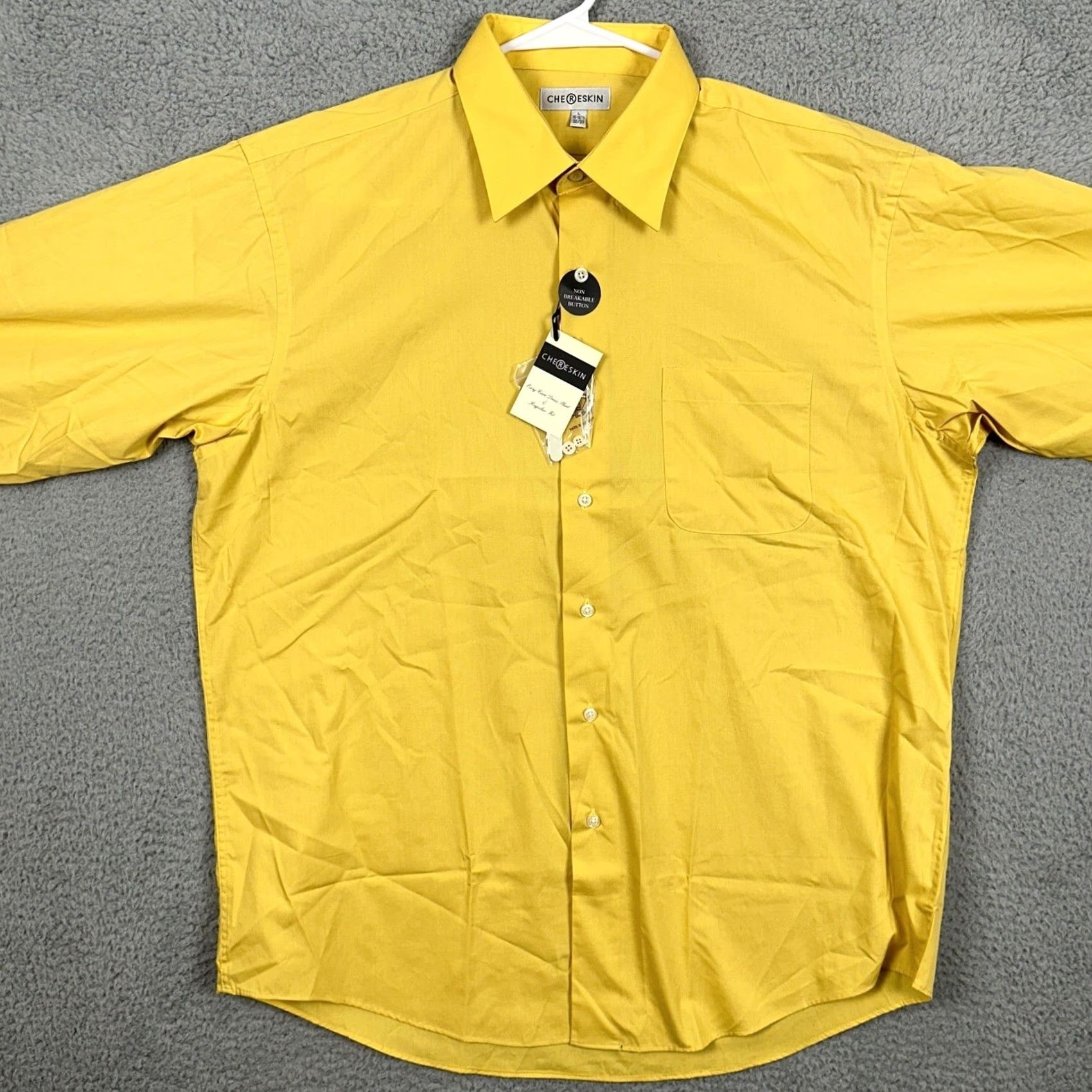 Vintage Chereskin Mens Dress Shirt Yellow Long Sleeve Button Up Collared Pocket Chest 49 in 30 in Regular L Shirt Size 42R - 3 Thumbnail