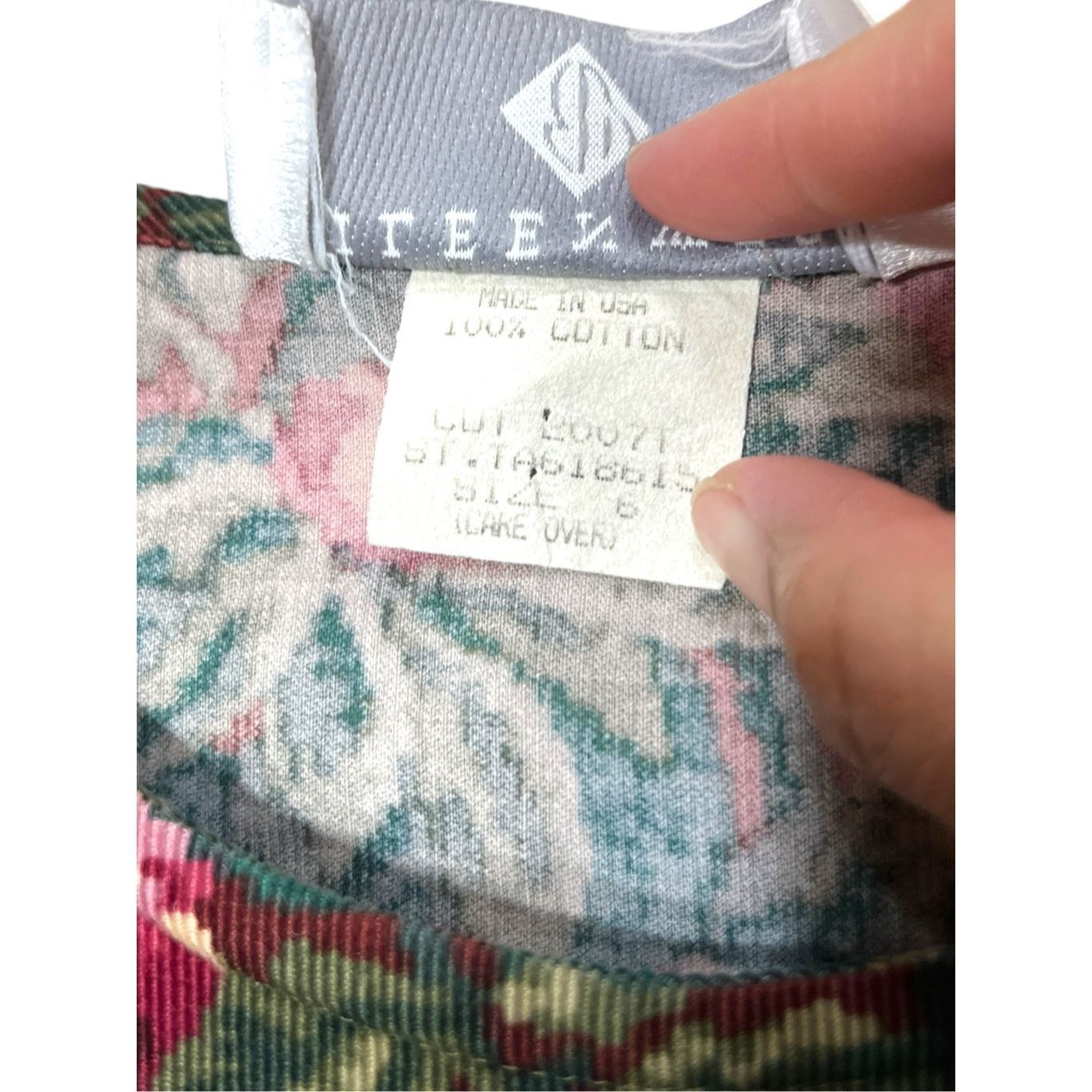 Other Vintage Eileen West Green Pink Floral Corduroy Maxi Dress Si Size M / US 6-8 / IT 42-44 - 7 Thumbnail