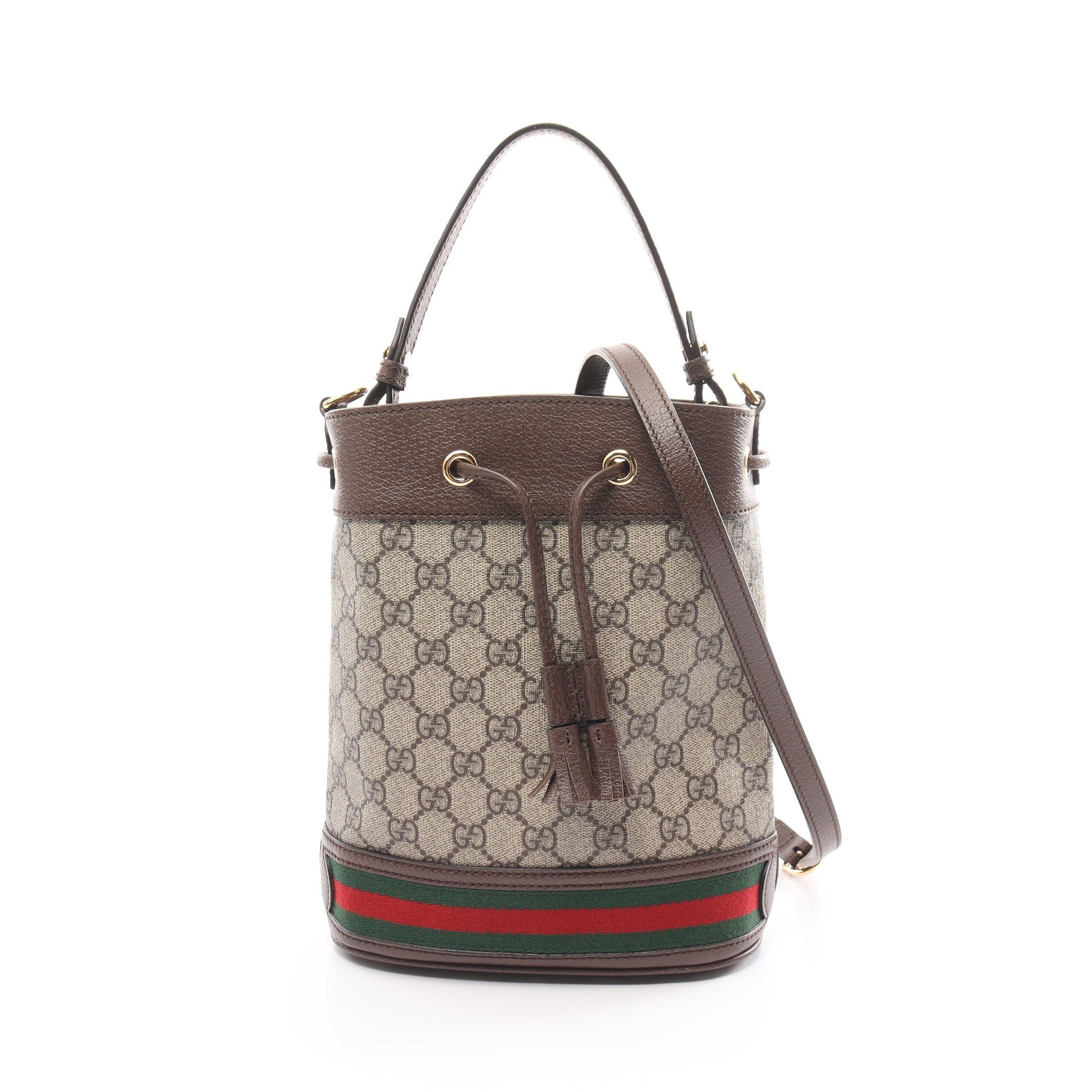 image of Gucci Ophidia GG Supreme Small Bucket Bag Handbag Purse Pvc Leather Brown Multicolor 2Way, Women's