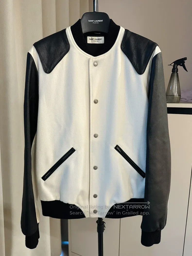 Saint Laurent Paris Saint Laurent Paris Black and white leather jacket basebal Size S / US 4 / IT 40 - 1 Thumbnail
