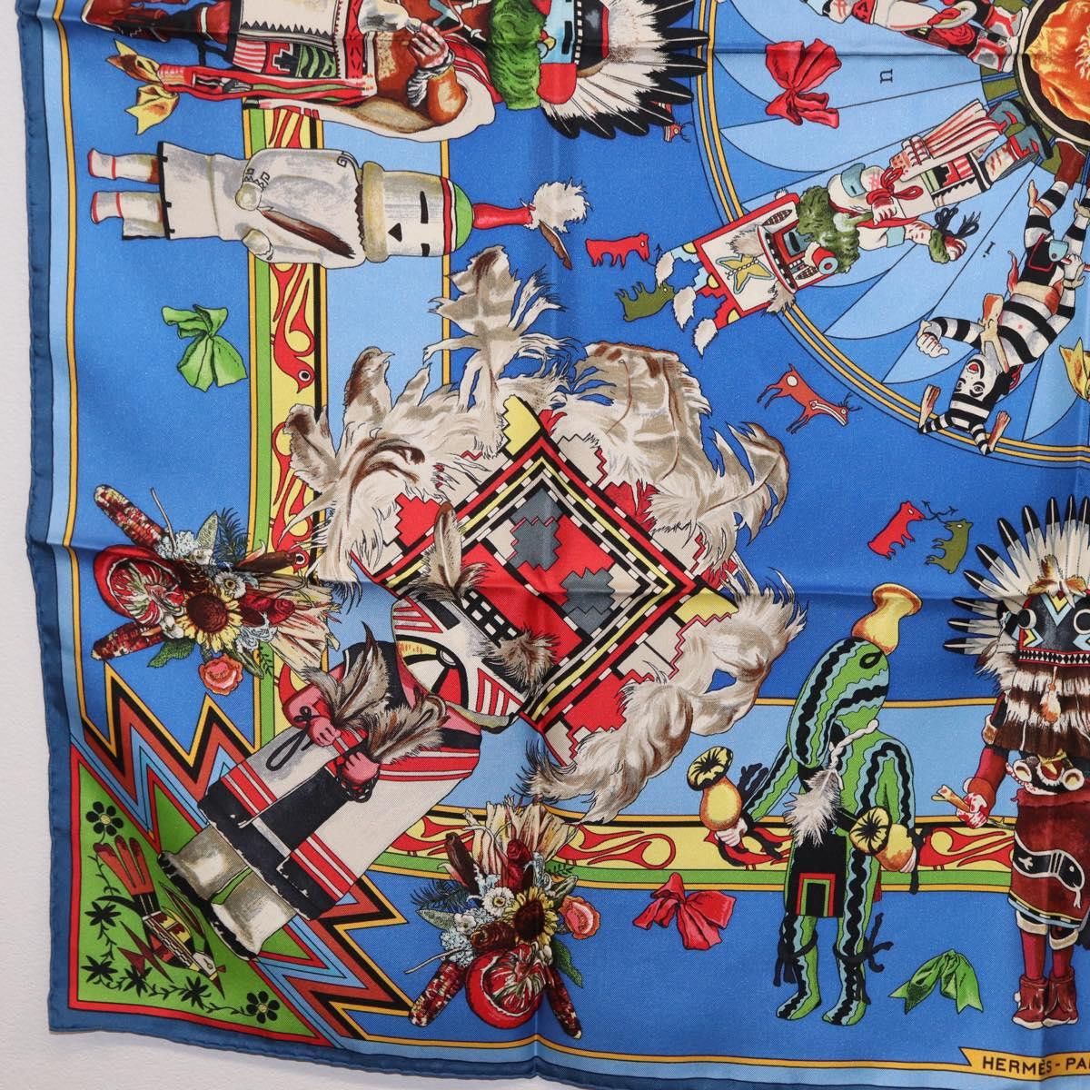 Hermes HERMES Carre 90 Scarf Silk Blue Red "KACHINAS" Auth ki6872M Size ONE SIZE - 8 Thumbnail