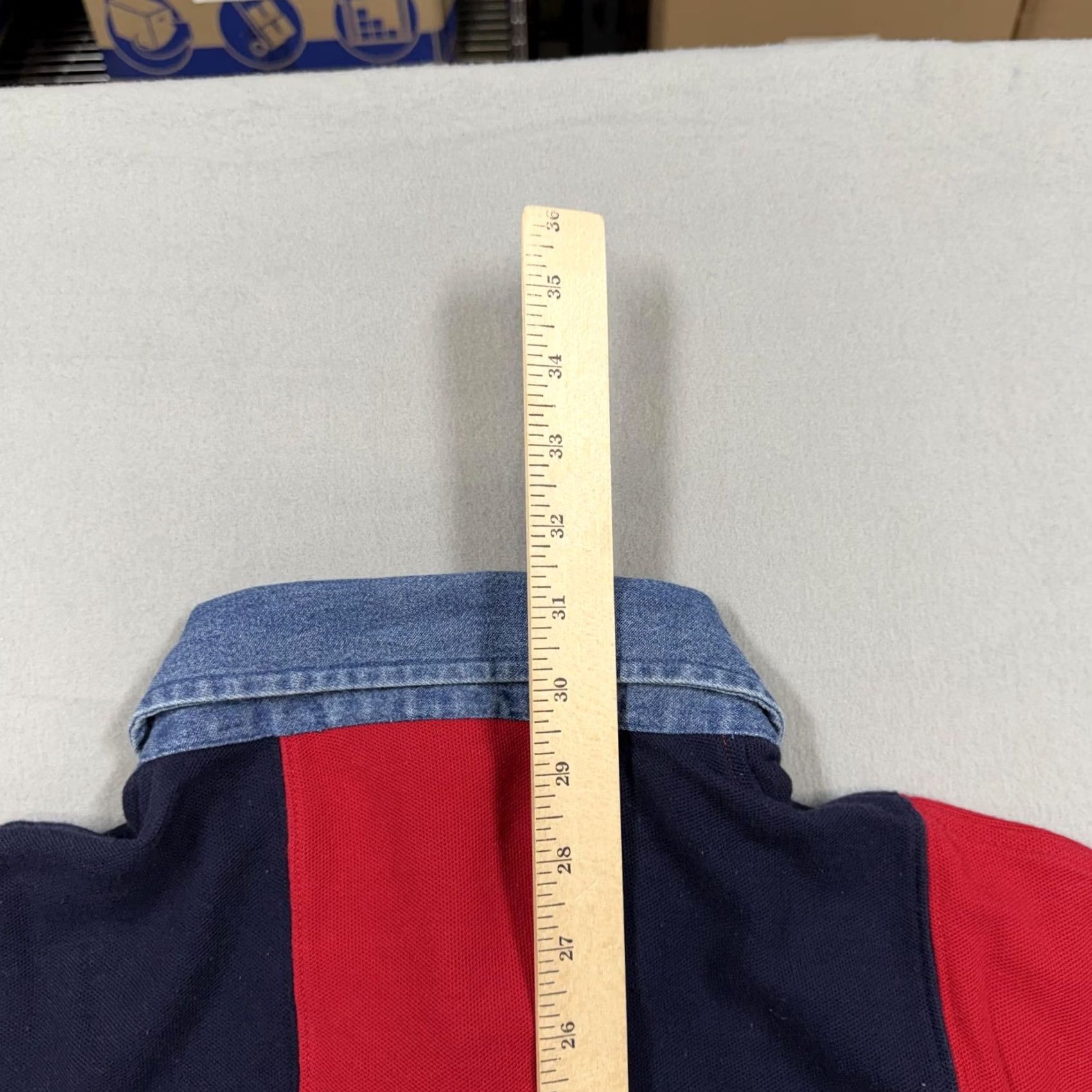 Lands' End Lands' End Polo Shirt Mens XL Red Navy Stripe Denim Collar Vintage Rugby Shirt Long Sleeve Button 100% Cotton Size US XL / EU 56 / 4 - 5 Thumbnail