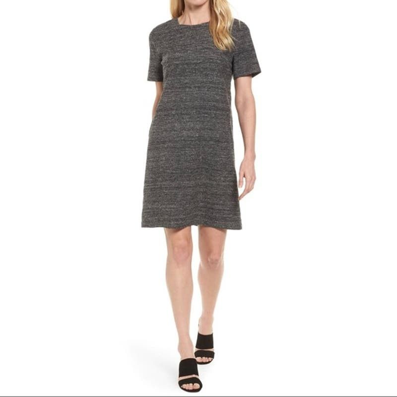 image of New Eileen Fisher Heathered Gray Silk Linen Shift Dress S in Grey, Women's (Size Small)