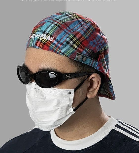 Japanese Brand Retro punk y2k colourful check plaid tartan flat cap hat Size ONE SIZE - 6 Thumbnail