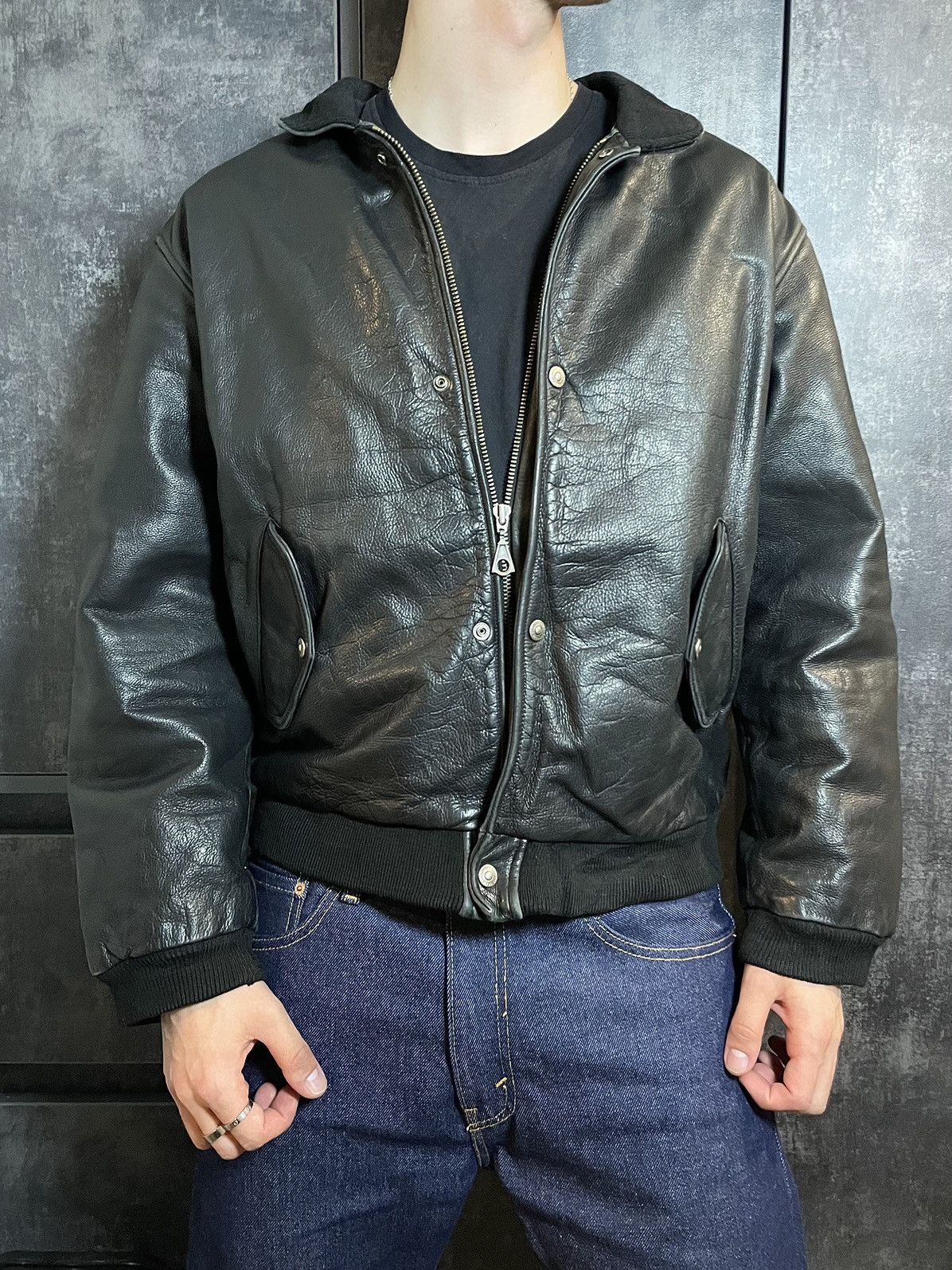 Rare Vintage Chevignon Leather Bomber Jacket Boxy Ma-1 Hype