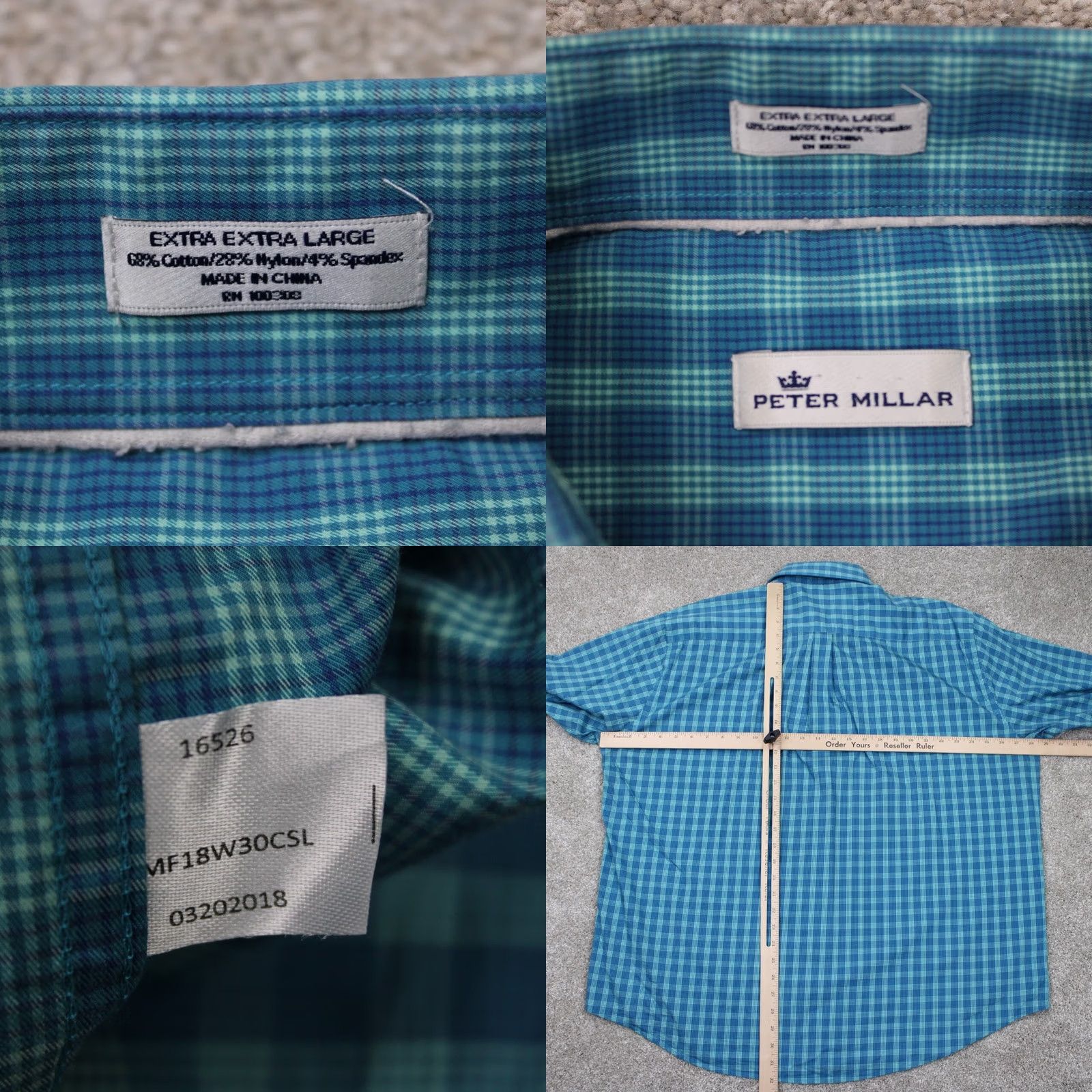 Peter Millar Peter Millar Crown Shirt Mens 2XL Blue/Green Cotton/Nylon Stretch L/S Button-Up Plaid Casual Formal Workwear Sports 2XL Mens Shirt Size US XXL / EU 58 / 5 - 8 Thumbnail
