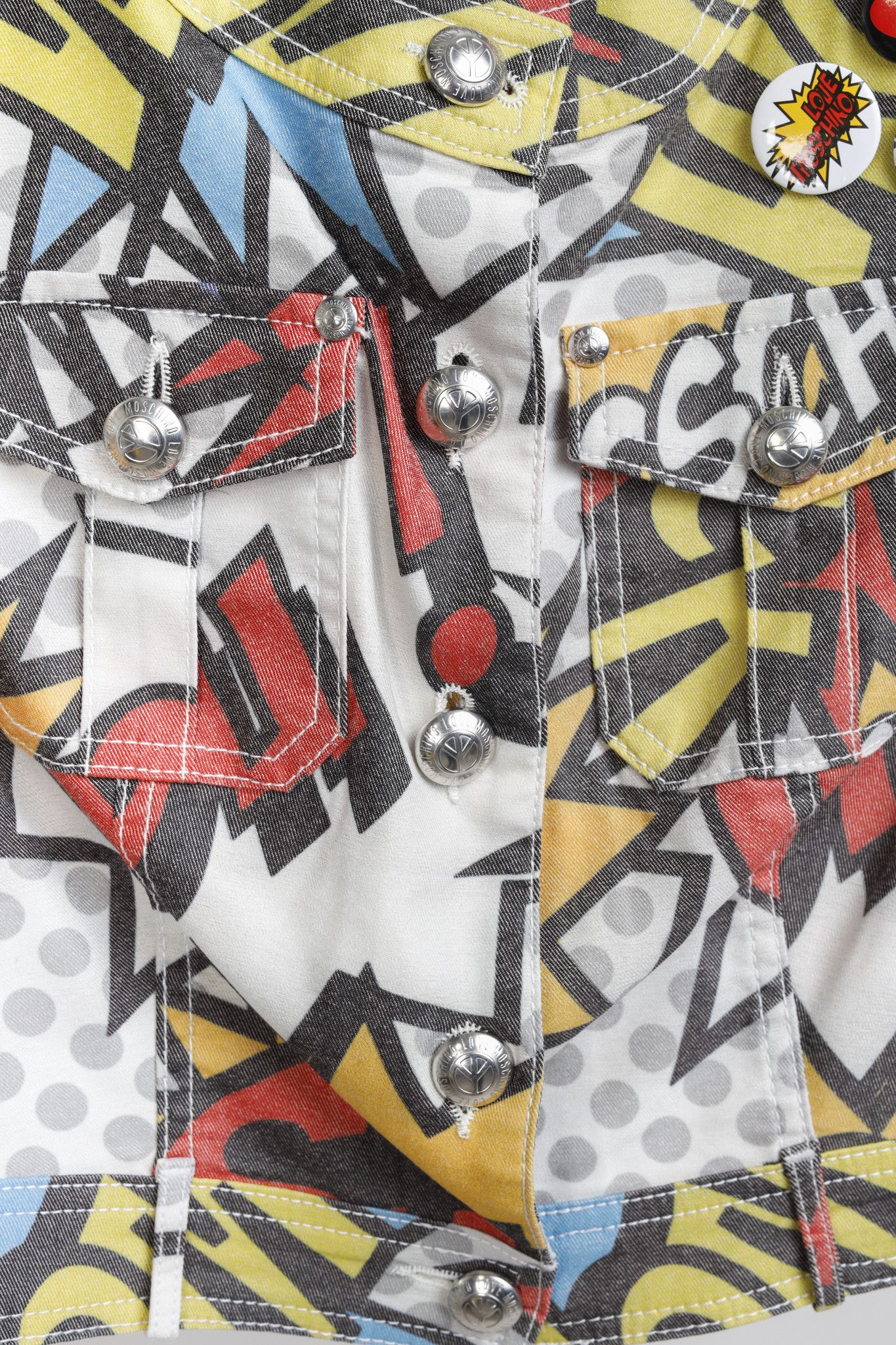 Love Moschino Love Moschino Comic Short Sleeve Denim Jacket with Pins Size M / US 6-8 / IT 42-44 - 7 Thumbnail