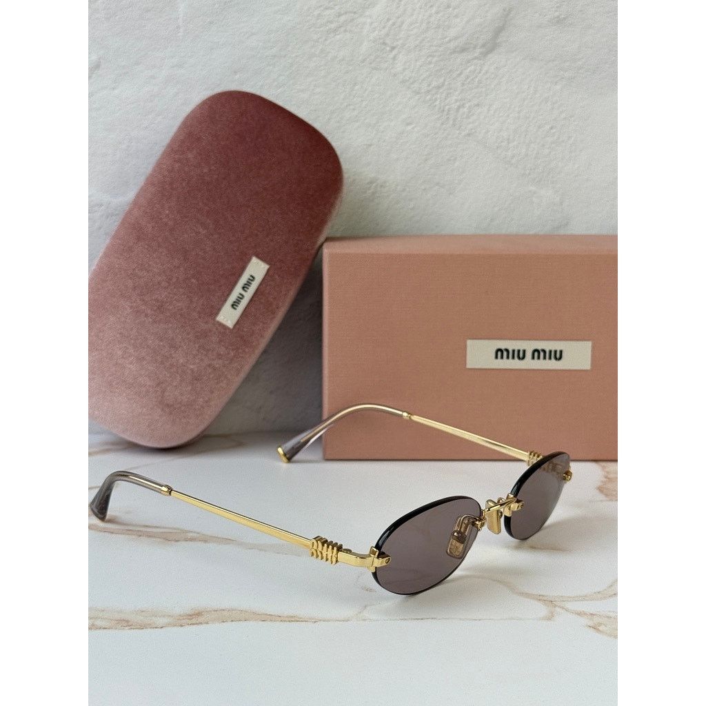 Miu Miu NEW Miu Miu MU A54S Rimless Sunglasses in Gold Pink $578 Size ONE SIZE - 4 Thumbnail