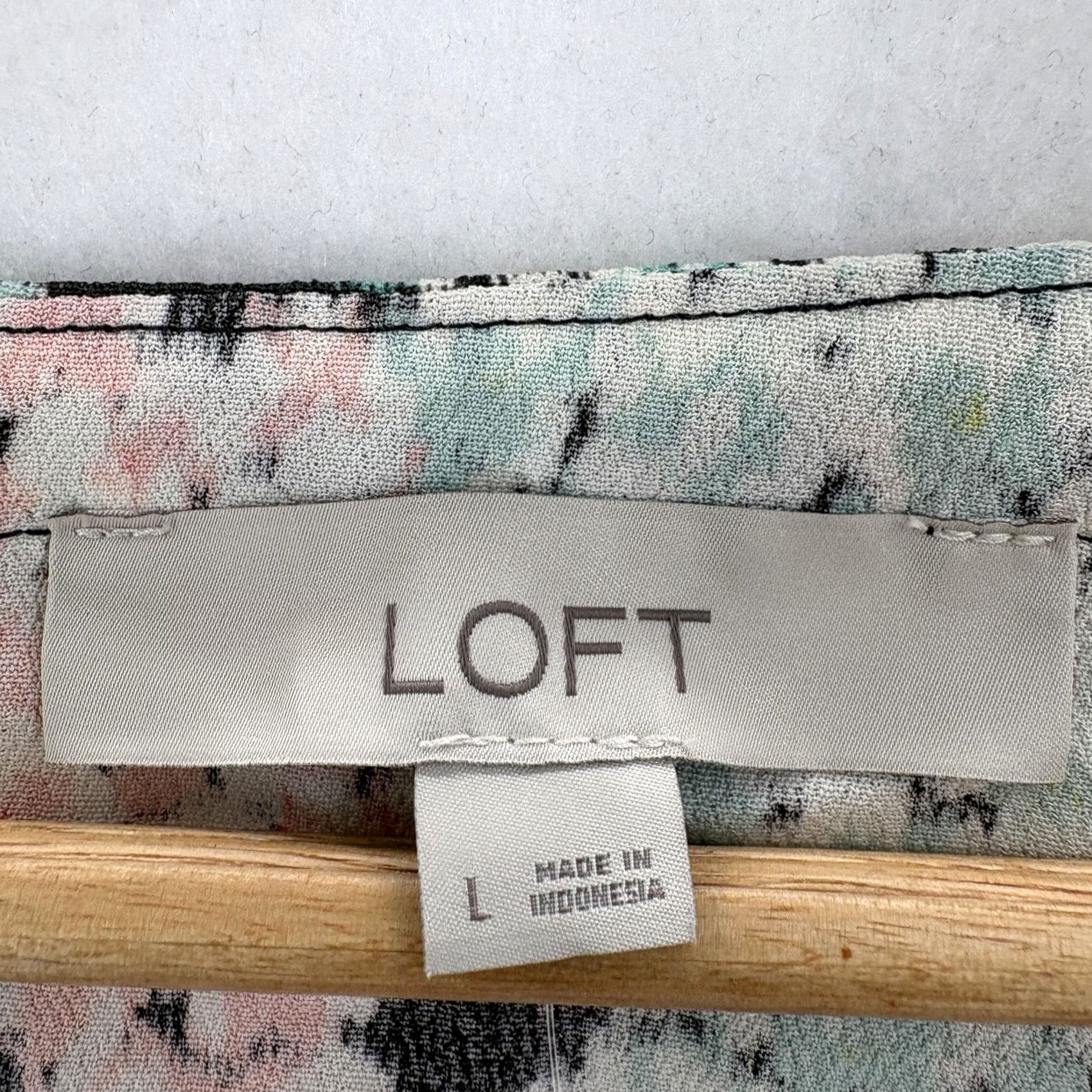 Loft Loft Womens Large Multicolor Floral Scoop Neck Button Front Long Sleeve Size L / US 10 / IT 46 - 4 Thumbnail