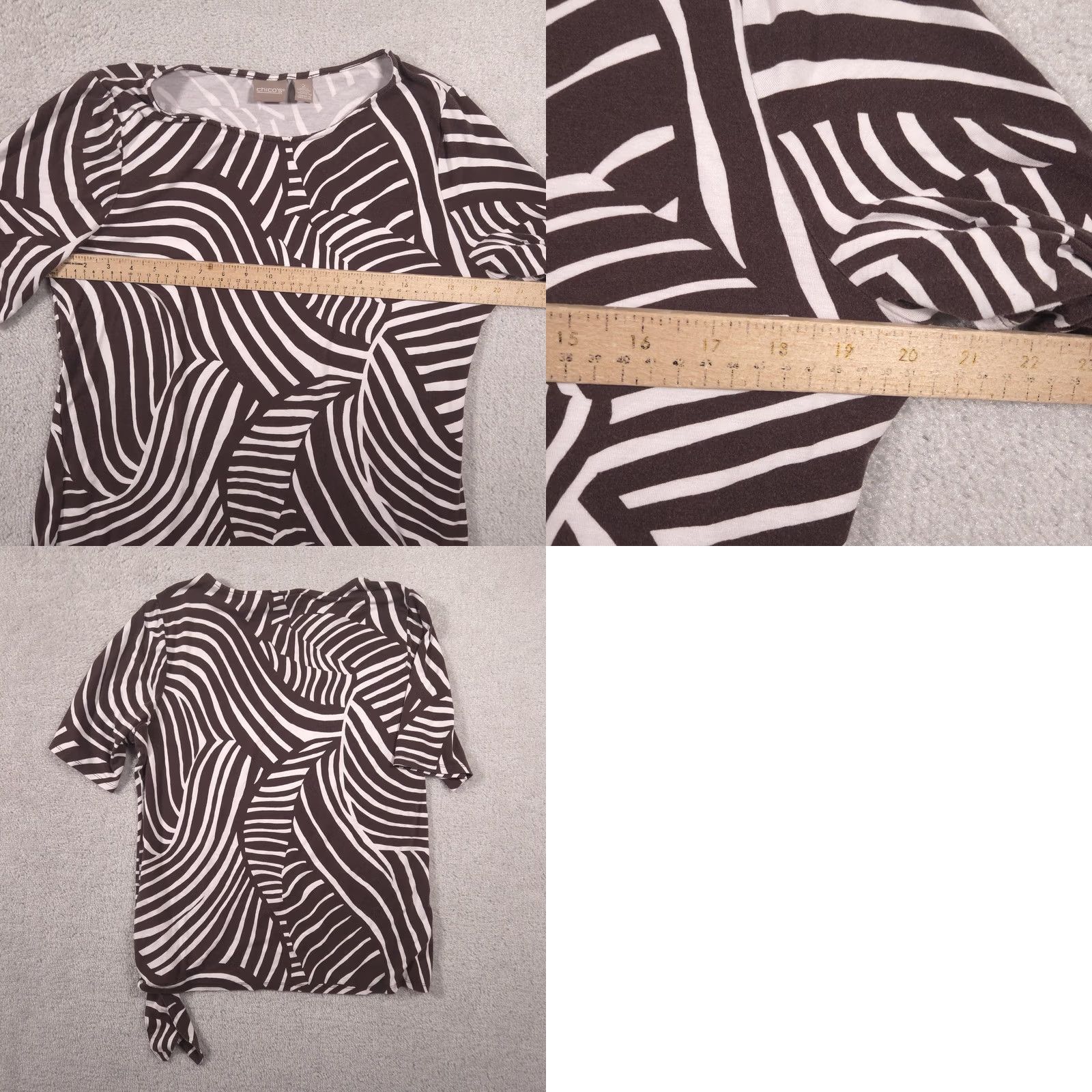 Vintage Chico's Shirt Womens 2 Brown Zebra Stripe Scoop Neck Short Sleeve Tie Hem Top Shirt Size XS / US 0-2 / IT 36-38 - 8 Thumbnail