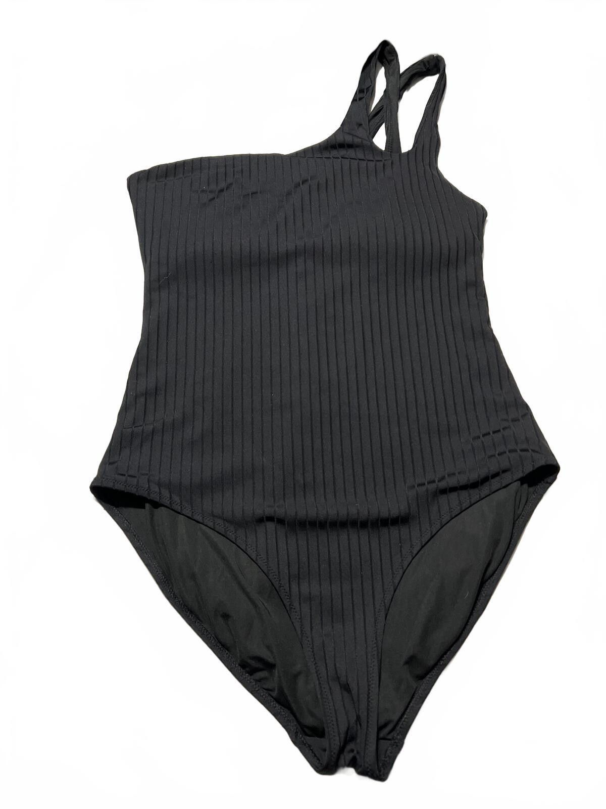Other Aerie Black One-Shoulder Ribbed Swimsuit Size ONE SIZE - 2 Thumbnail