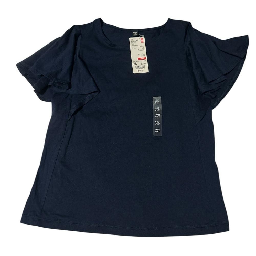 Uniqlo BNWT UNIQLO Women's XS Navy Blue Flutter Sleeve T-Shirt Size XS / US 0-2 / IT 36-38 - 1 Thumbnail