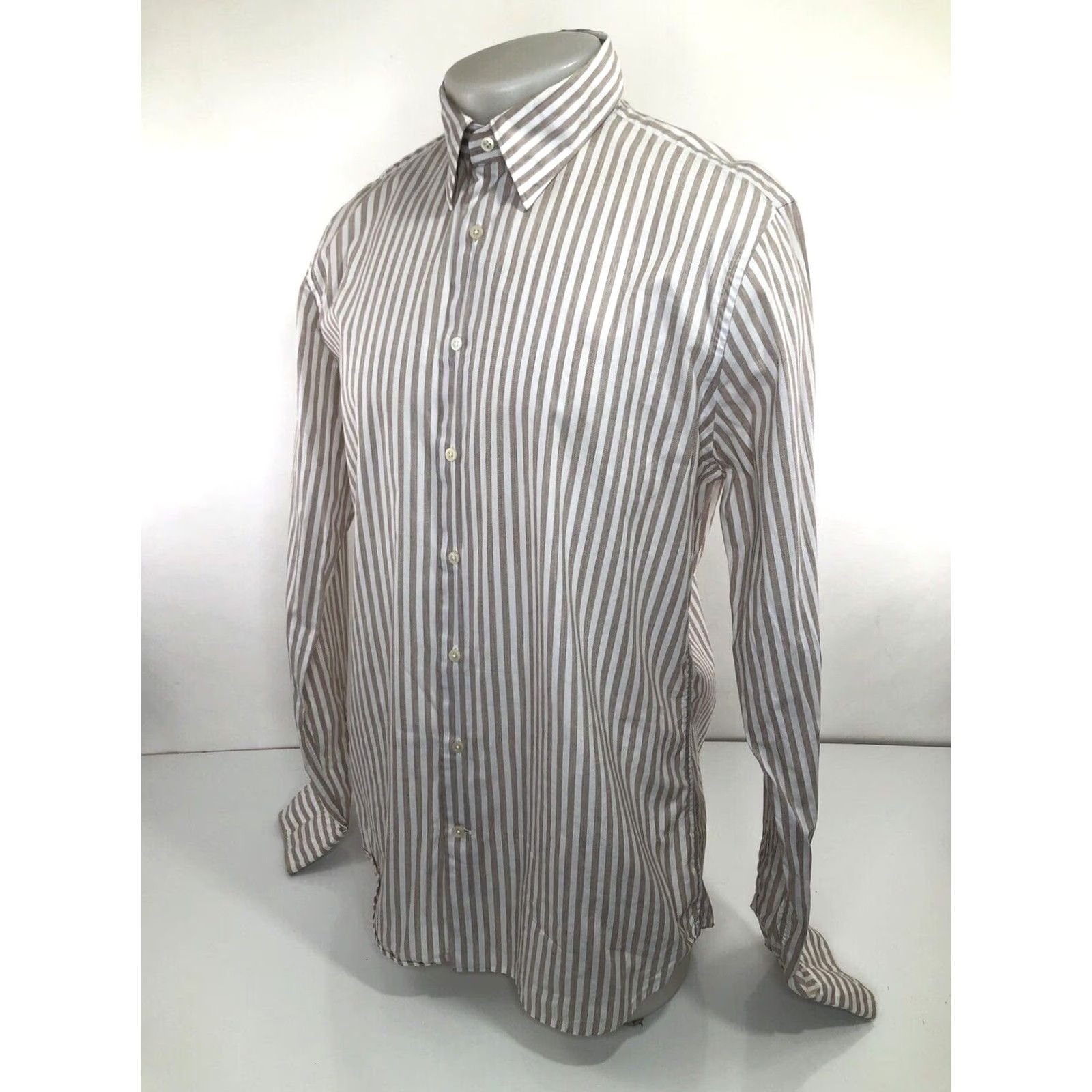 Suitsupply Suitsupply Striped Egyptian Cotton Mens 41 - 7 / 16 L Shirt Shirt Long Sleeve White / Brown 16 L Buttons Mens B17 Size US L / EU 52-54 / 3 - 3 Thumbnail