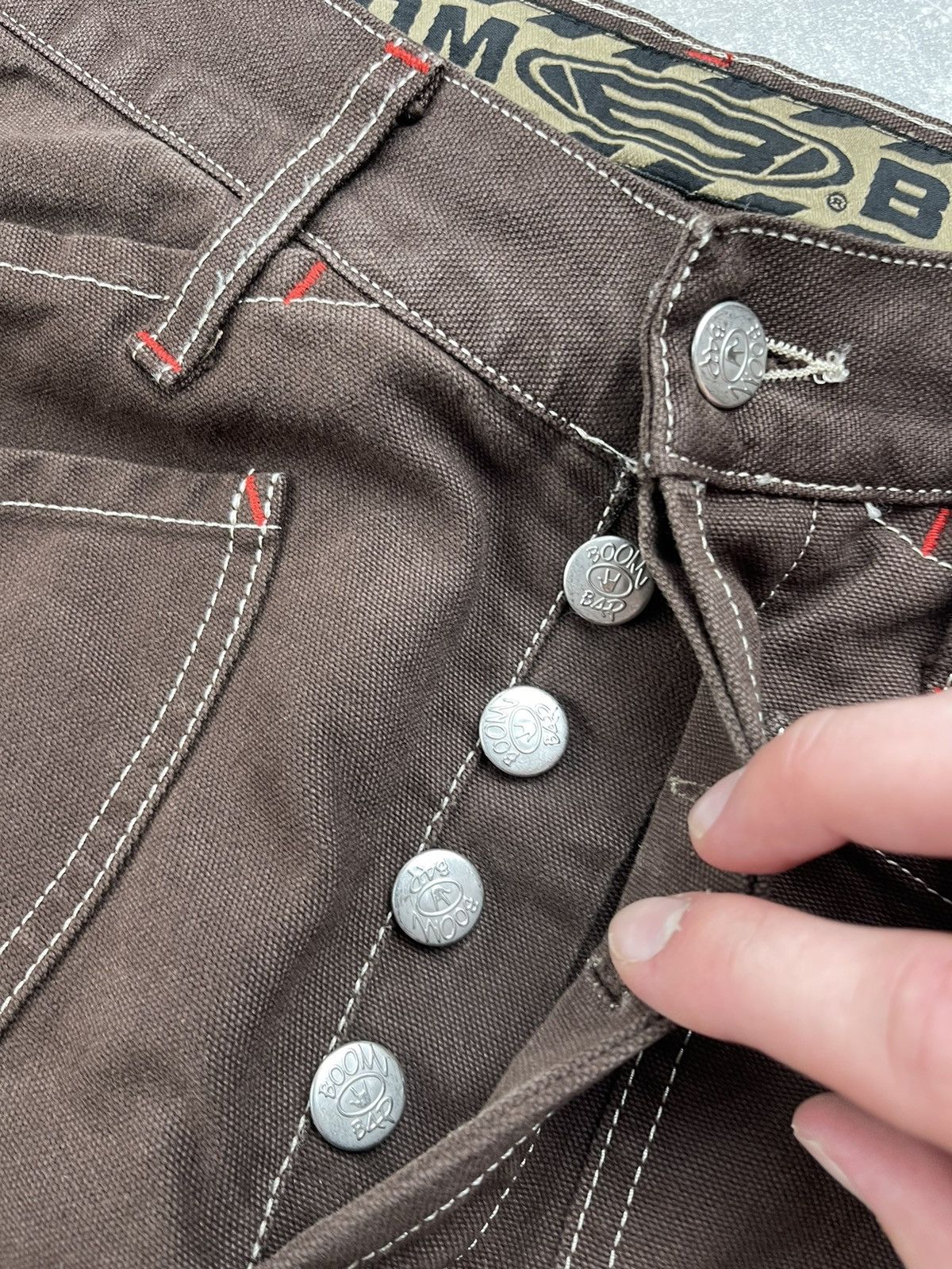 Other Boom Bap Y2K RAP Stitch Detail Heavy Cotton Wide Brown Pants Size US 31 - 11 Thumbnail